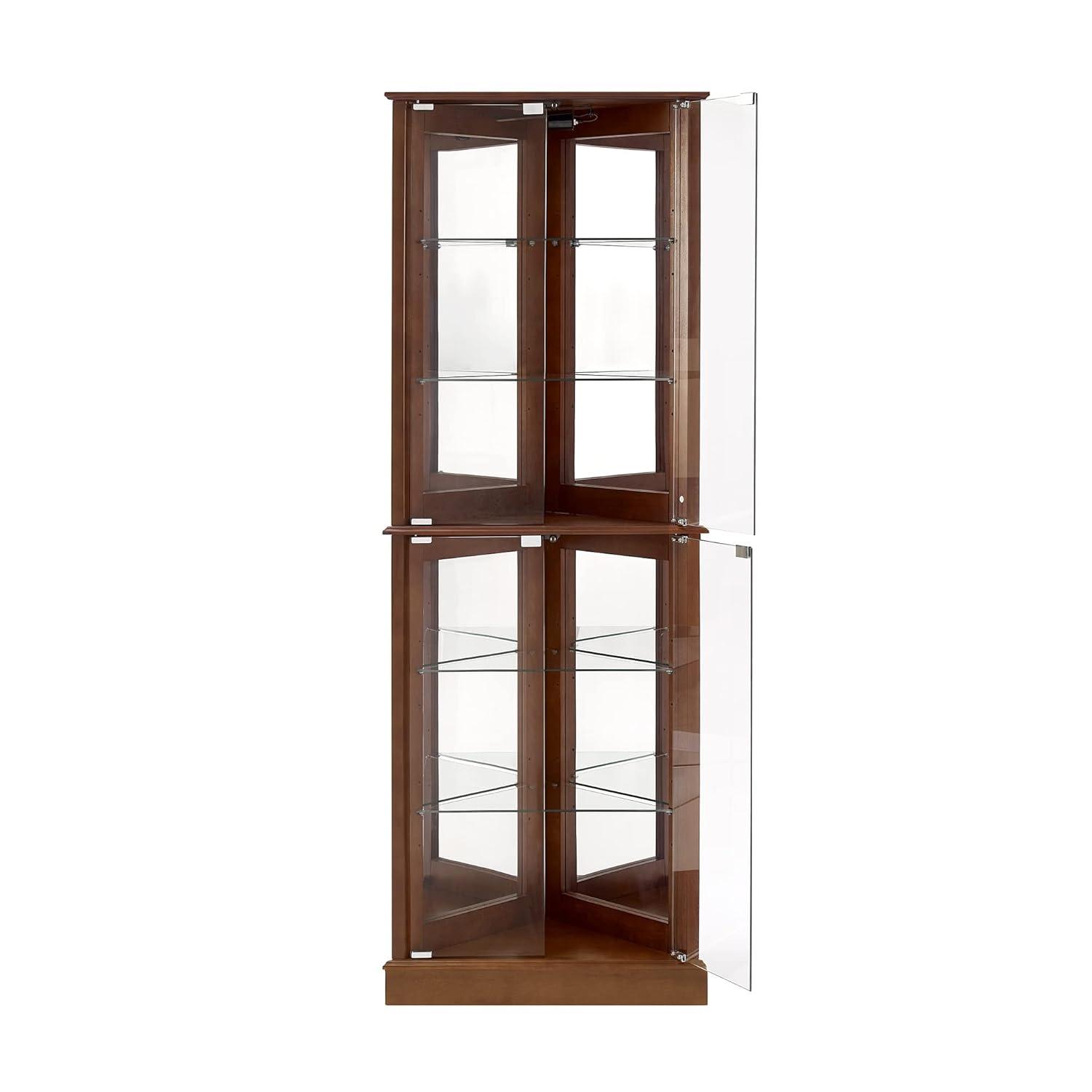 Lark Manor™ Corner Curio Dispaly Cabinet with Lights, Adjustable Tempered Glass Shelves, Mirrored Back