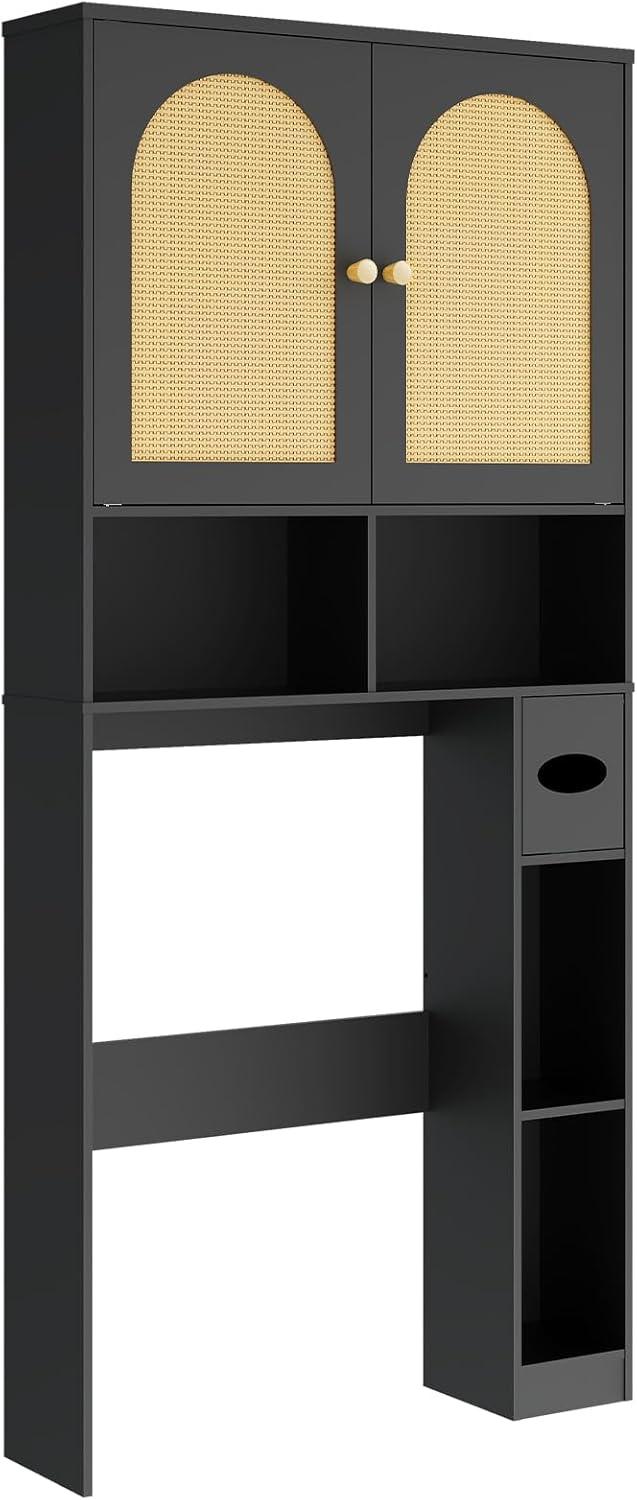 Bayou Breeze Over The Toilet Storage Cabinet, Rattan Storage Cabinet with 2 Doors & Toilet Paper Holder Stand, Freestanding Toilet Rack Space Saving and Adjustable Shelf