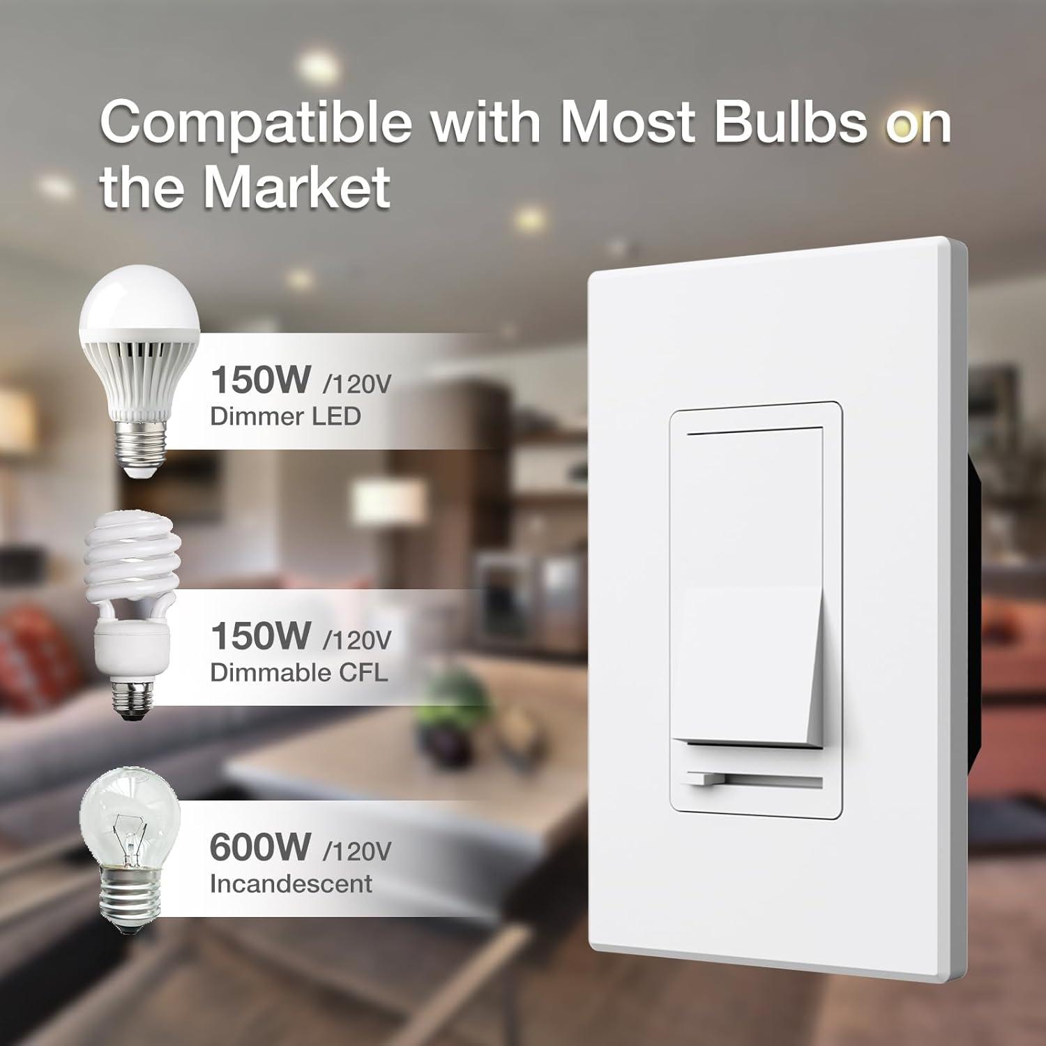 White Single-Pole or 3-Way Slide Control Dimmer Switch