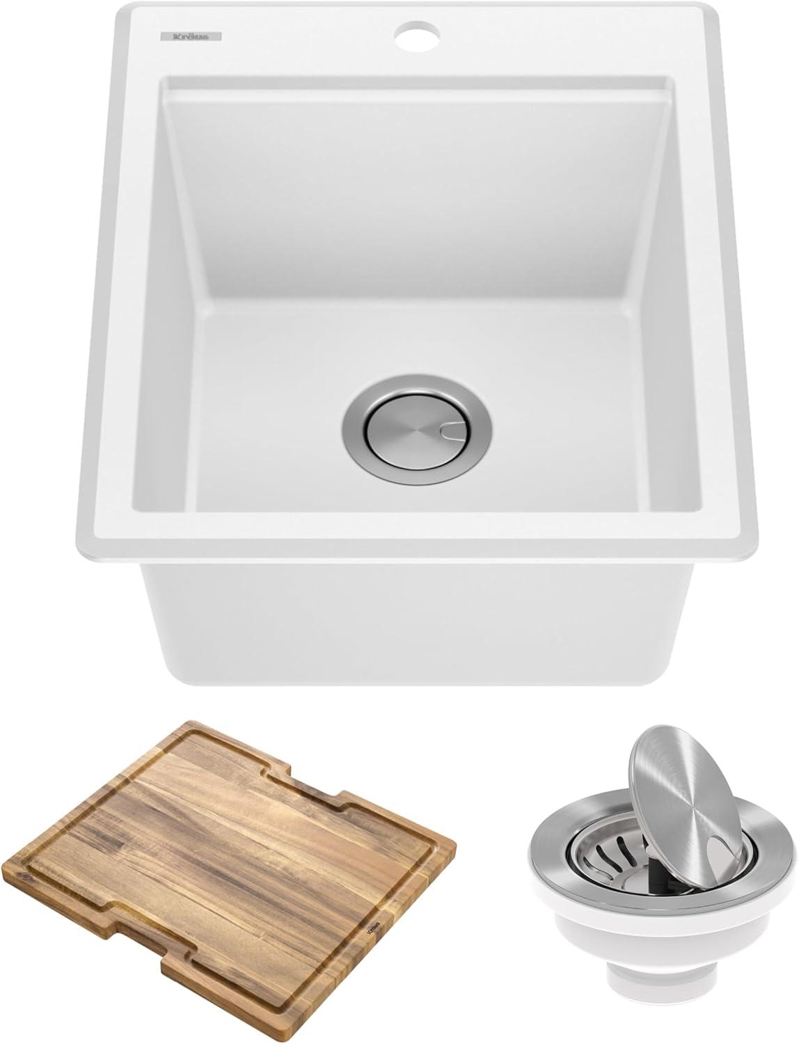 KRAUS Bellucci 28” Granite Workstation Drop In Top Mount Single Bowl Kitchen Sink with Accessories