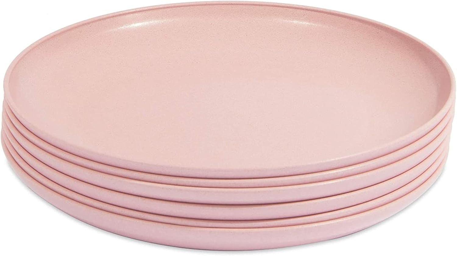 Okuna Outpost Set of 6 Pink Unbreakable Wheat Straw Cereal Dinner Plates Set for Kids, 8 In