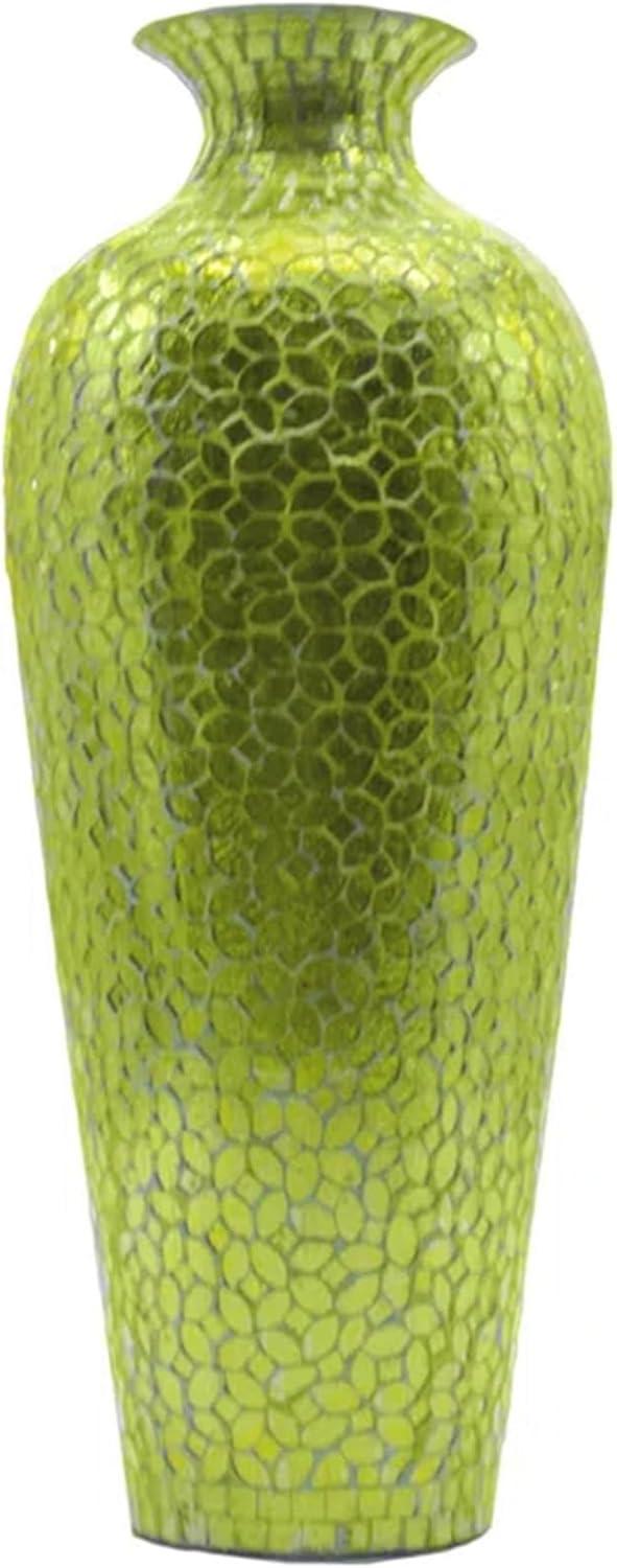 20" Green Mosaic Glass and Metal Floor Vase