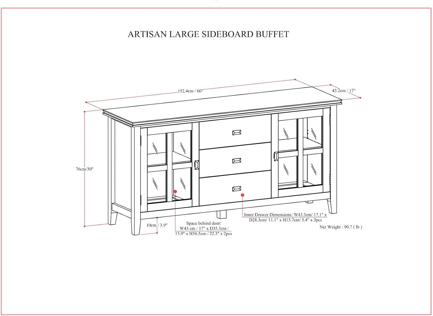 Simpli Home Artisan Solid Wood Large Sideboard Buffet In Dark Chestnut Brown