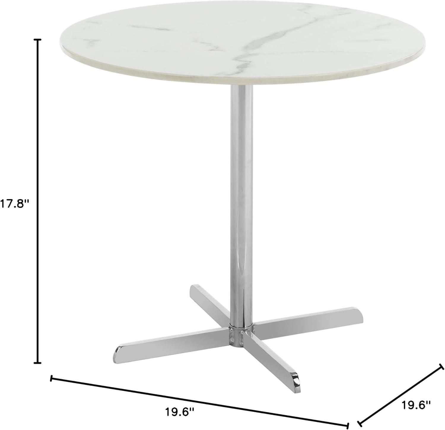 SAFAVIEH Winnie Round Modern Glam Side Table, White Marble/Chrome