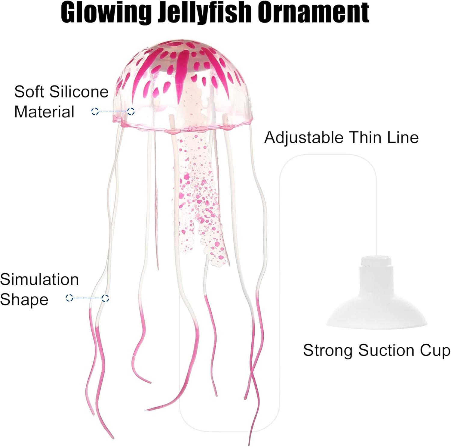Unique Bargains Aquarium Jellyfish Glow Decoration with Suction Cup 2.3"x5.9" Pink