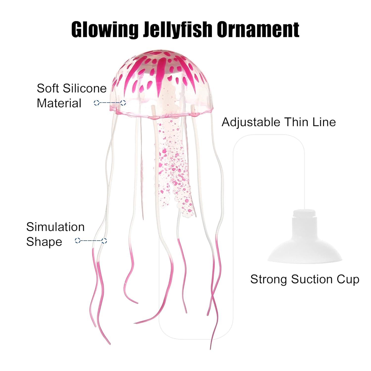 Unique Bargains Aquarium Jellyfish Glow Decoration with Suction Cup 2.3"x5.9" Pink