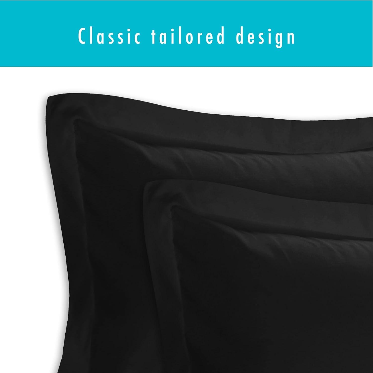 Black Cotton Polyester Standard Embroidered Pillow Sham Set