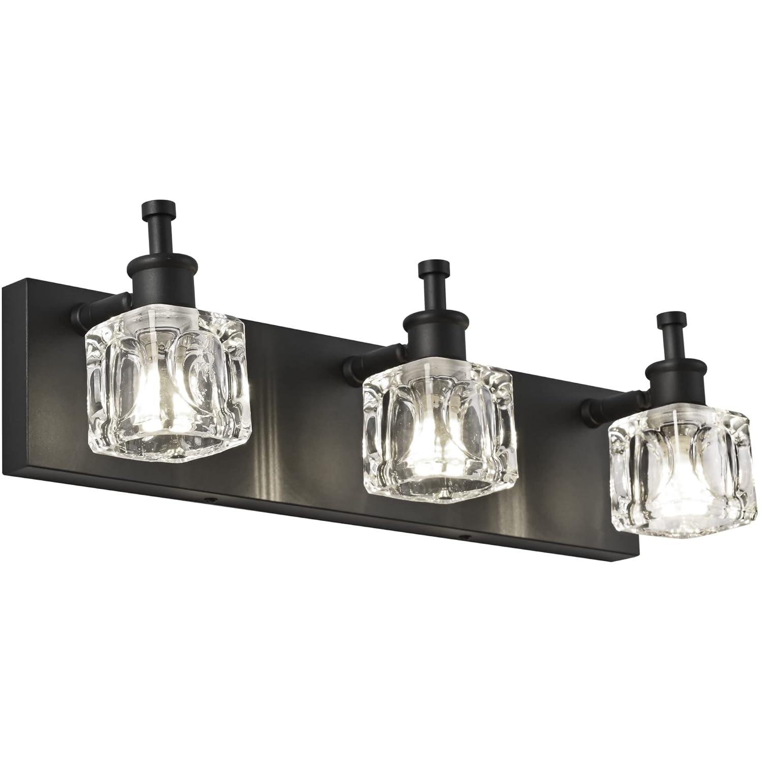 PRESDE Black Crystal Bathroom Lights Fixtures Over Mirror Modern 3 Light Vanity Lighting Bathroom Wall Light Fixtures(Exclude Bulb)
