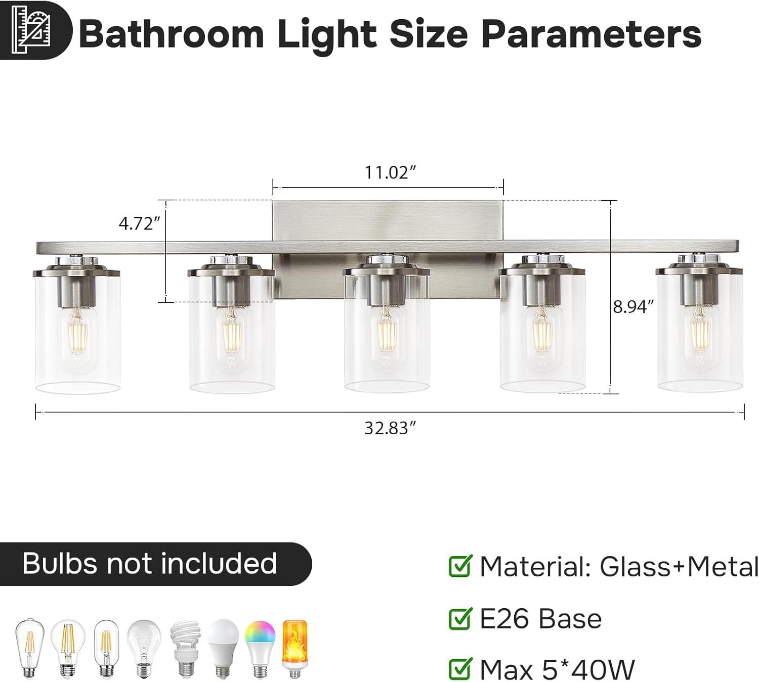 3-Light Brushed Nickel Wall Sconces for Bathroom, Modern Vanity Light Fixtures Over Mirror, Wall Lamp with Clear Glass Shade, E26 Wall Sconces Over Mirror for Bathroom, Living Room, Hallway