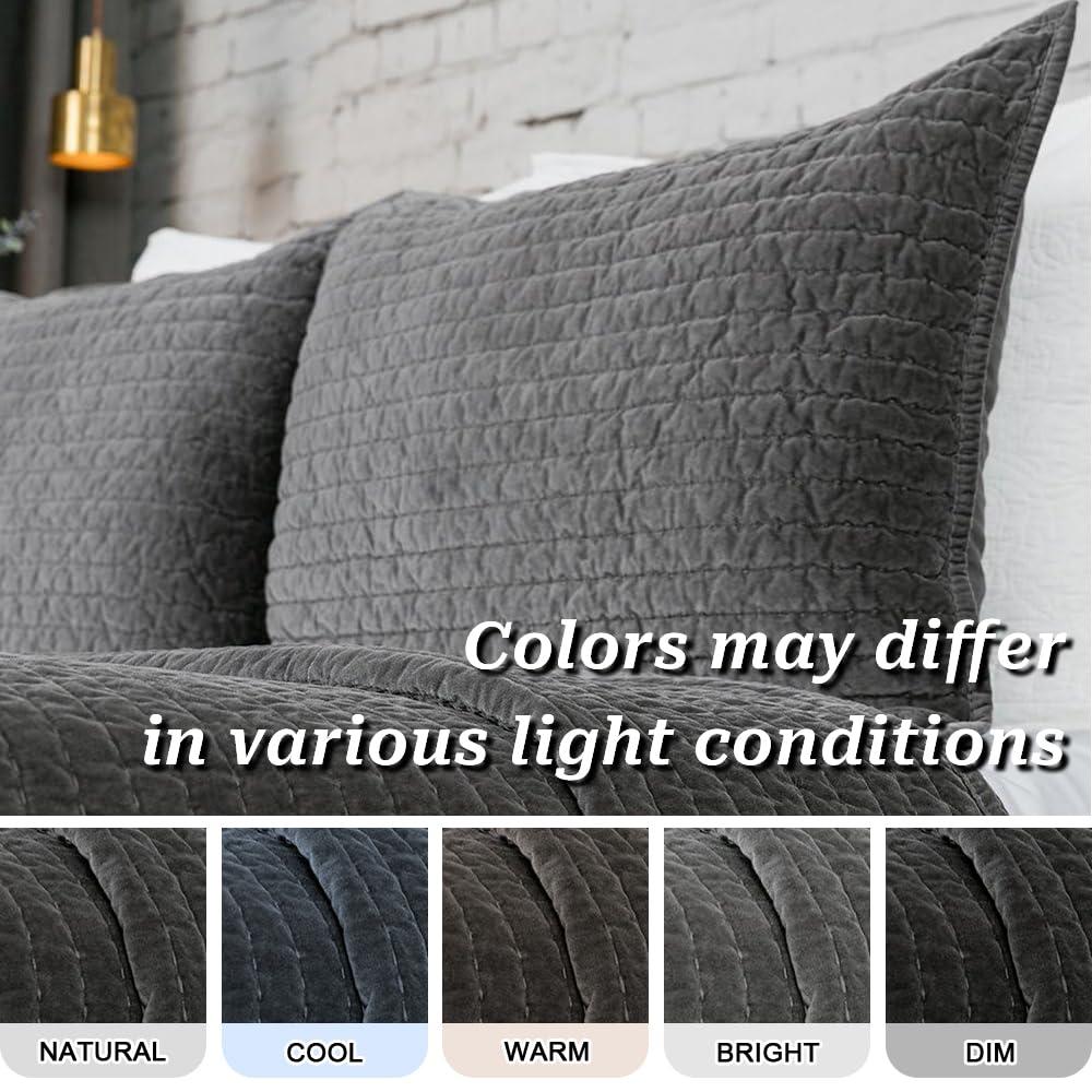 ELEGANT LIFE HOME Bed Pillow Sham Royal Cotton Velvet Pic-Stitch Standard Pillow Sham - 20'' x 26'', Grey, 1 Piece