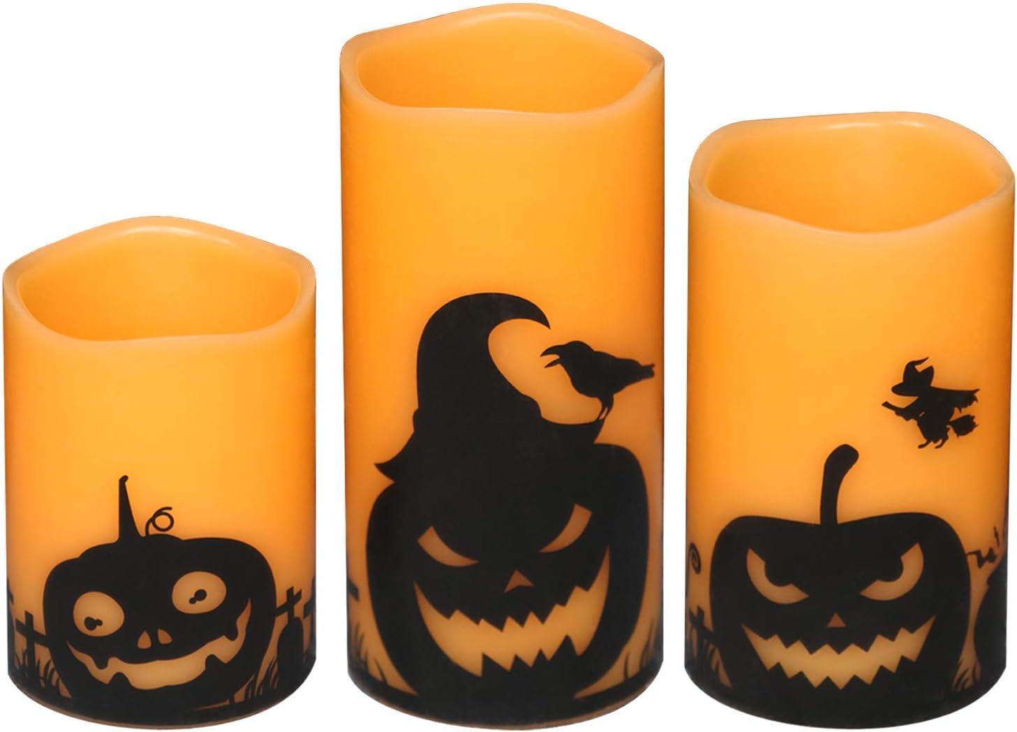 Set of 3 Yellow Flameless Halloween Pumpkin LED Candles