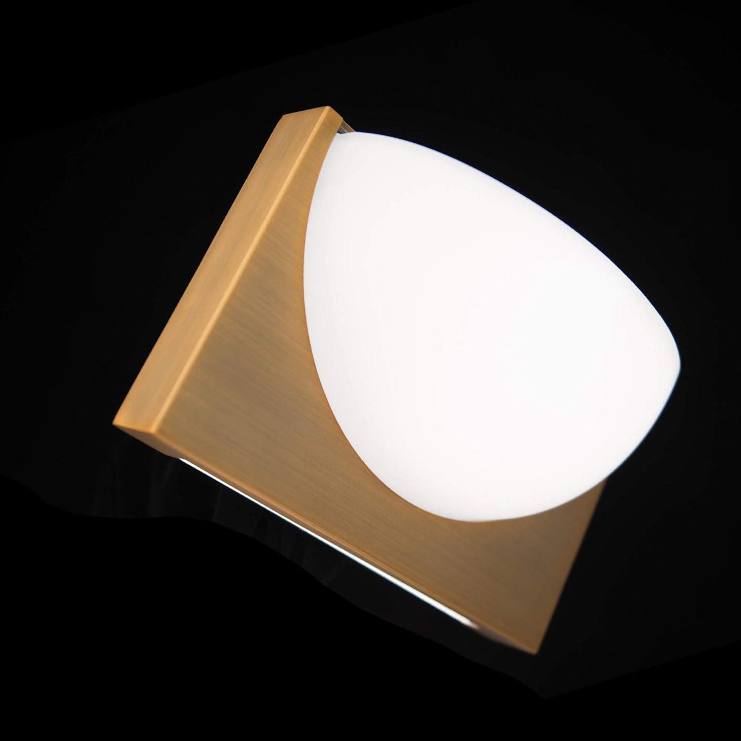 Aged Brass LED Vanity Wall Sconce with Frosted Glass