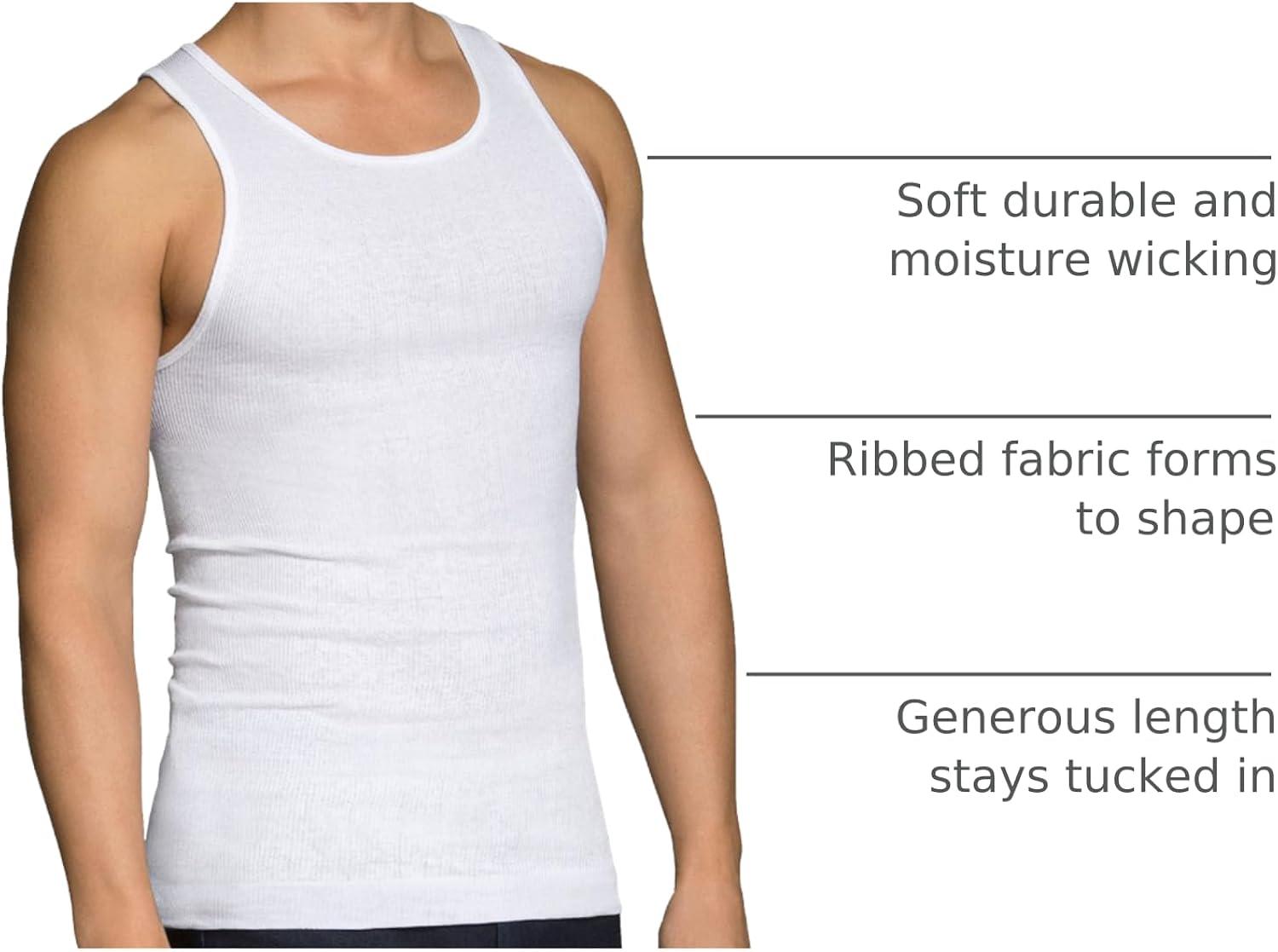 Fruit of the Loom Men's EverSoft Cotton A-Shirt Tank Top Undershirts, 14-Pack, Moisture-Wicking, White, Sizes S-XL