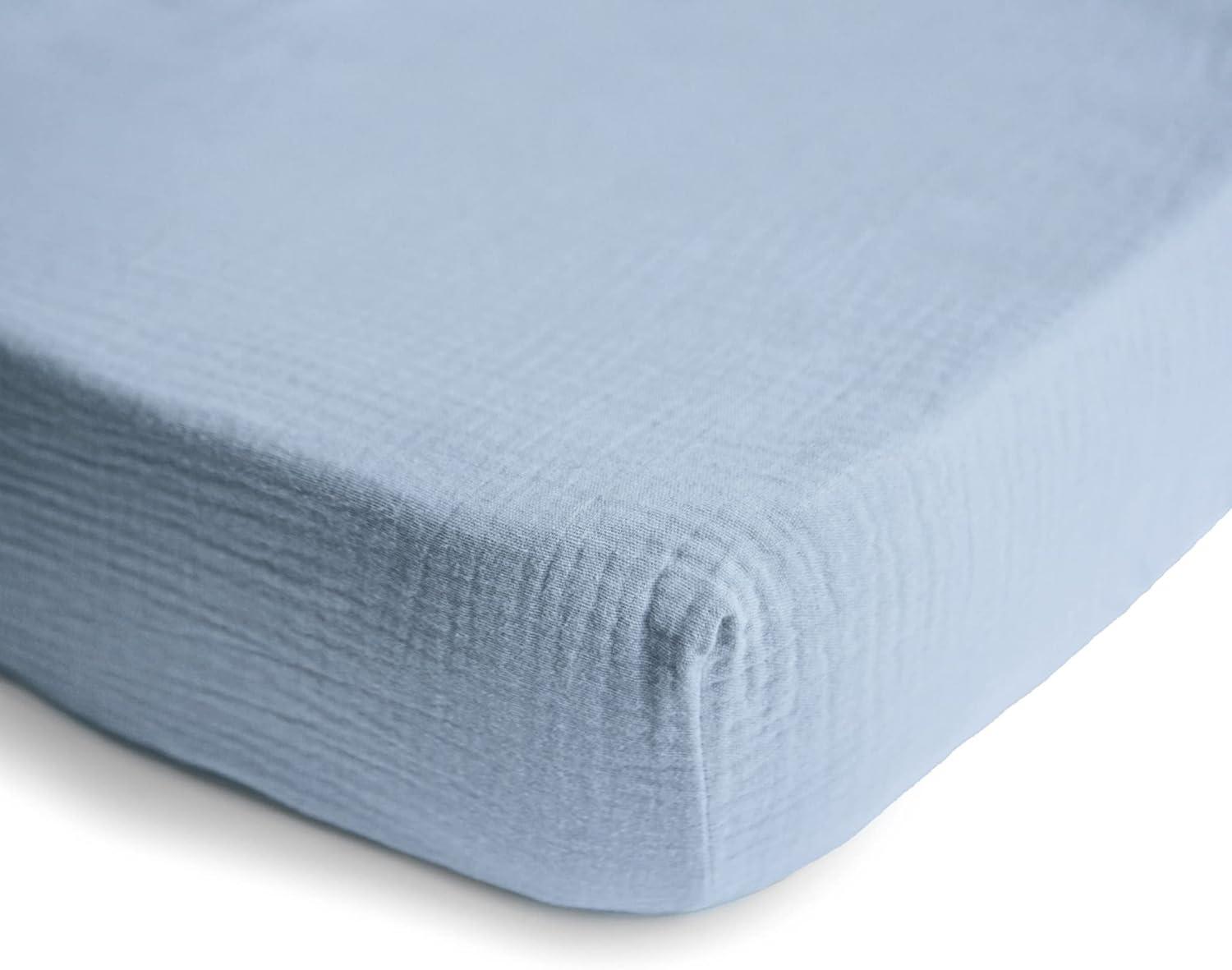 Mushie Extra Soft Muslin Crib Sheet - Blue Flowers