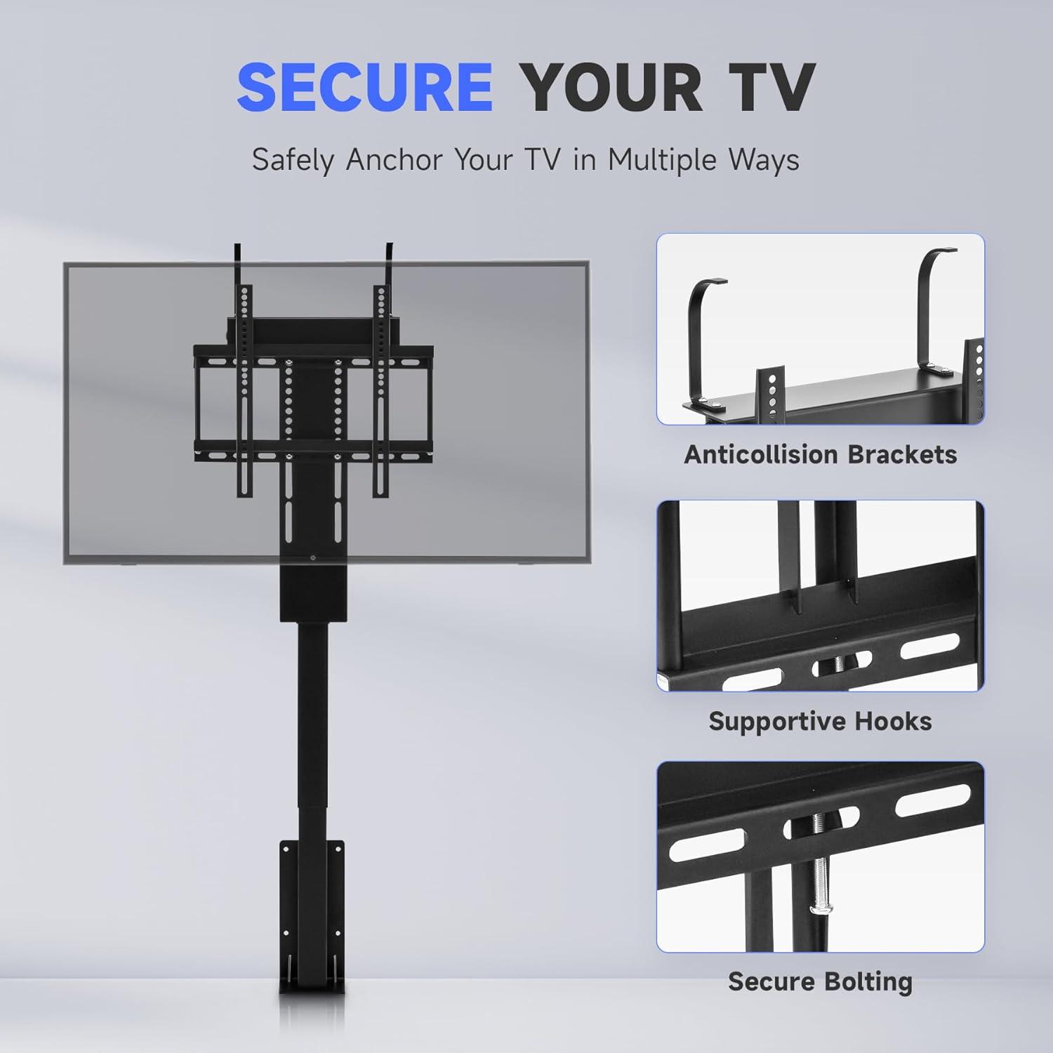 Black Motorized TV Lift for 32" to 70" TVs with Remote Control