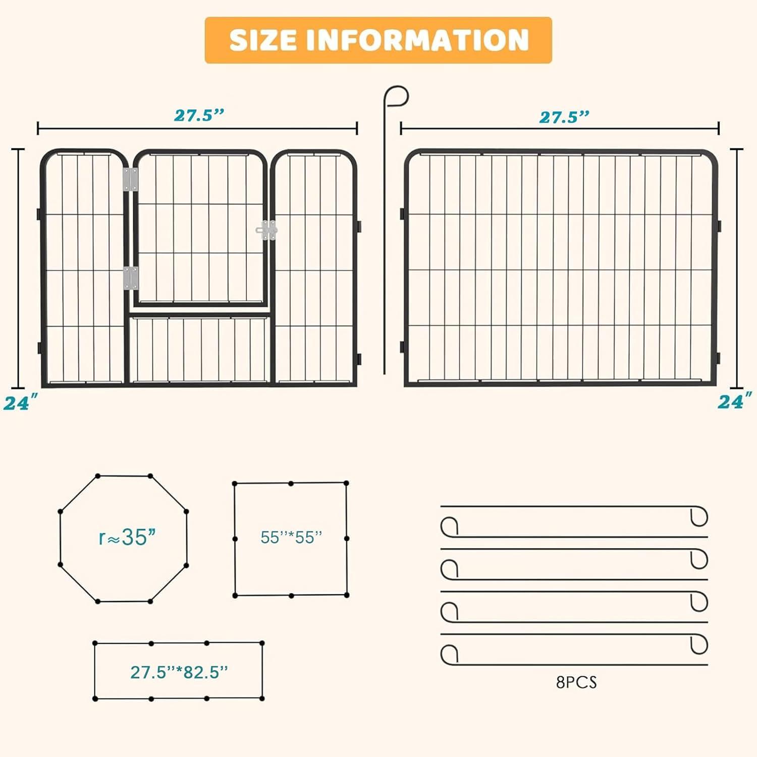 JepoIA Heavy Duty Metal Dog Playpen for Medium/Small Animals, 8 Panels 24”Height x 27" Width, Dog Fence Exercise Pen with Doors, Pet Puppy Outdoor Playpen Pen for Outdoor, Indoor, RV, Camping, Yard
