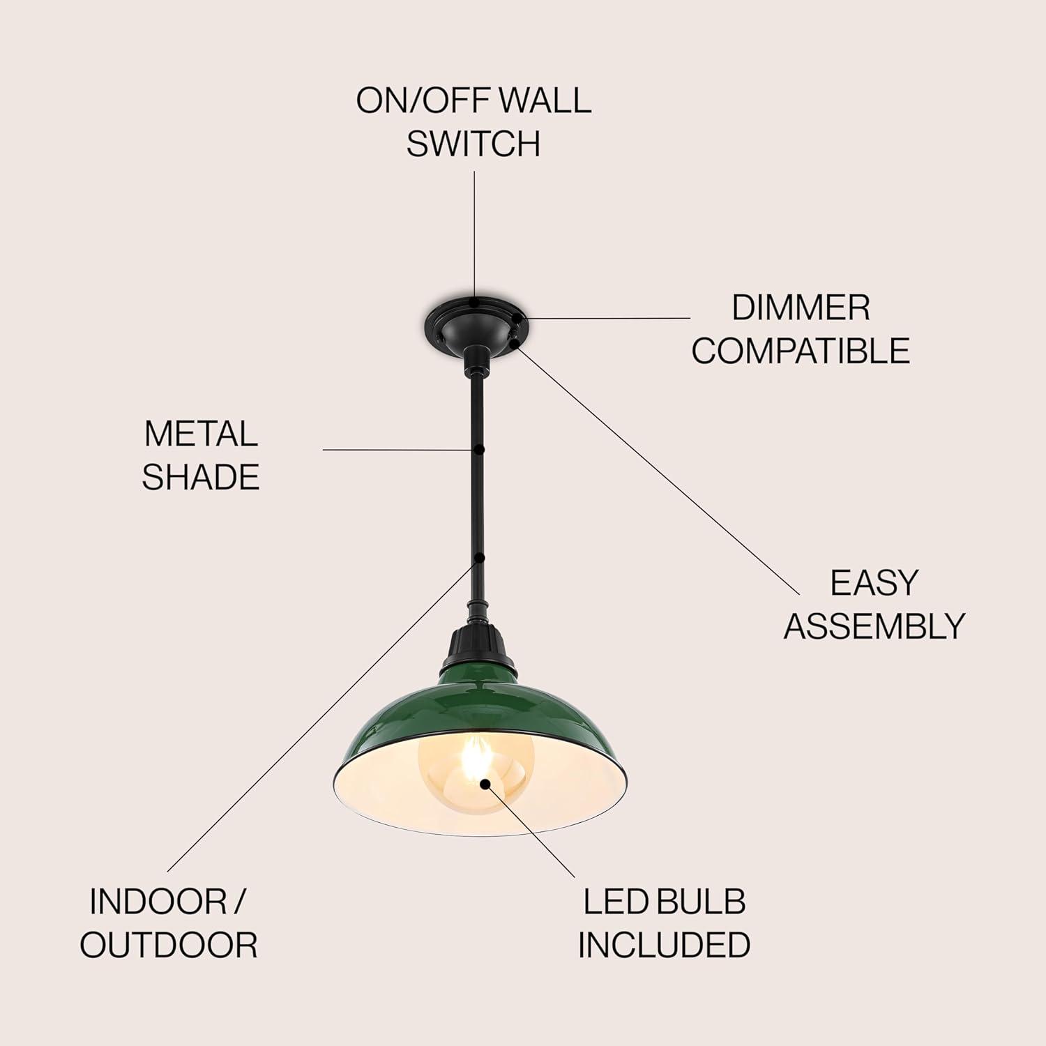 Jasper 12.25" 1-Light Farmhouse Industrial Indoor/Outdoor Iron LED Pendant, Green