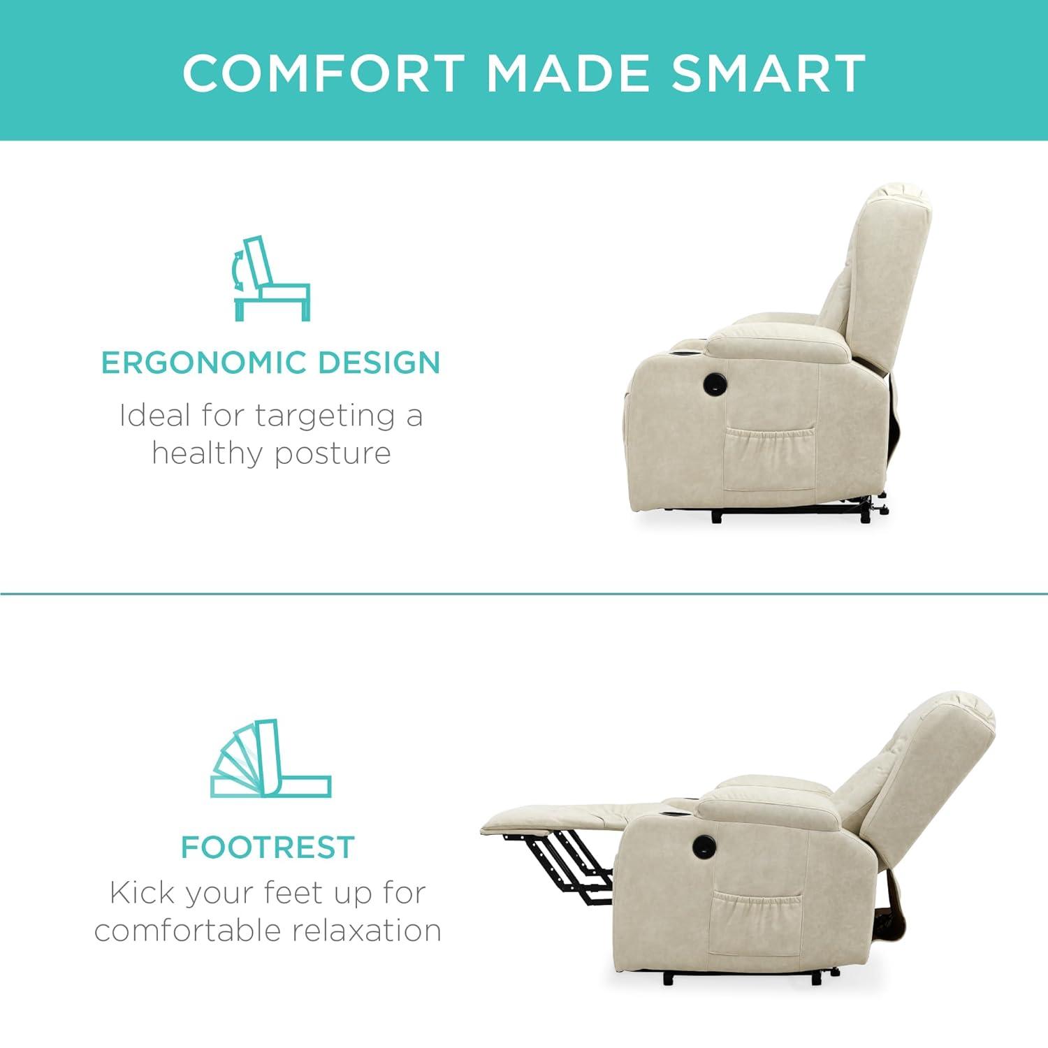 Hokku Designs Xola Electric Power Lift Recliner Massage Chair Furniture w/ USB Port, Heat, Cupholders