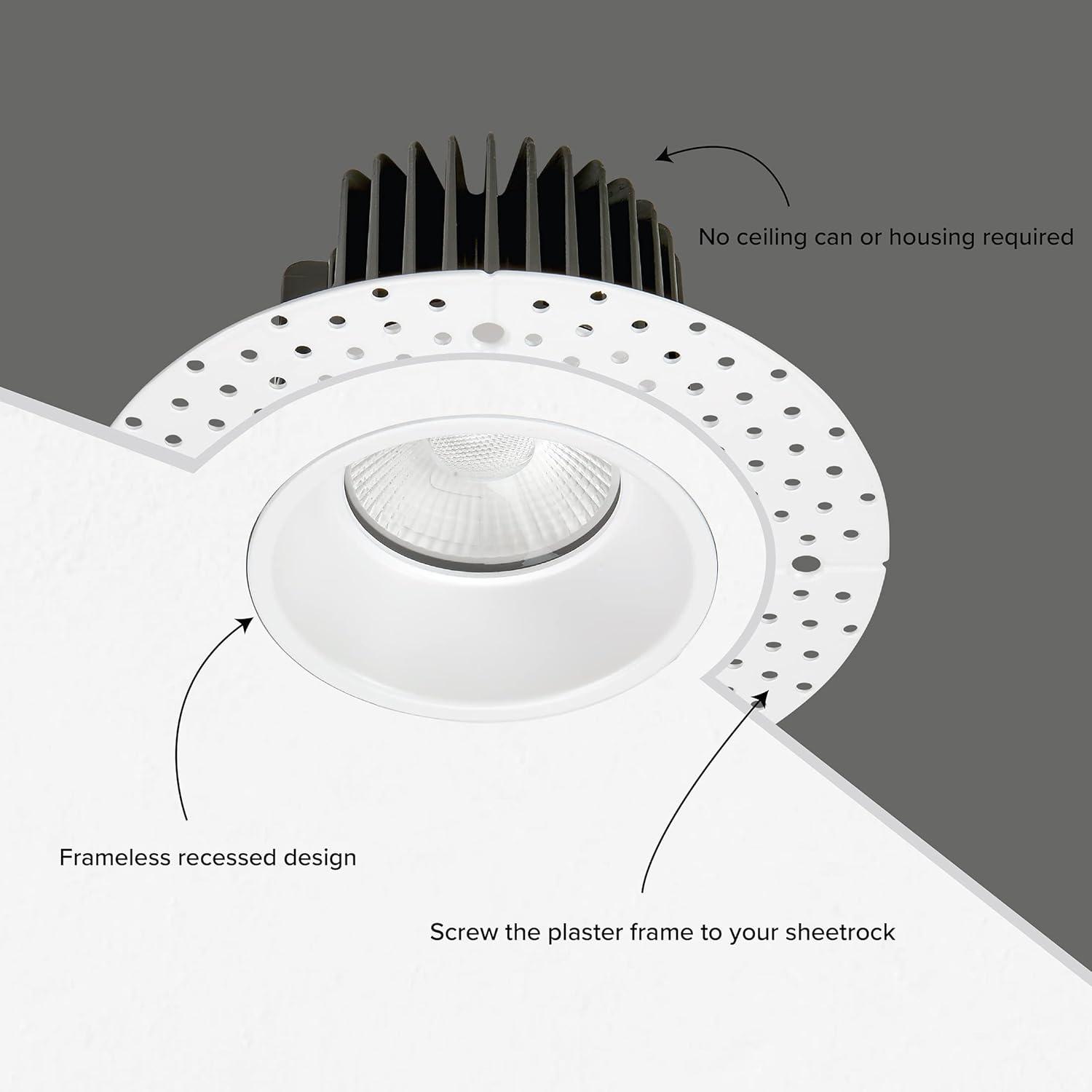 Maxxima 4 in. Trimless Ultra-Thin Recessed Anti-Glare LED Downlight Canless IC Rated 1000 Lumens 5 Color Temperature Selectable 2700K/3000K/3500K/4000K/5000K Dimmable 90 CRI 5 CCT Slim J-Box Included