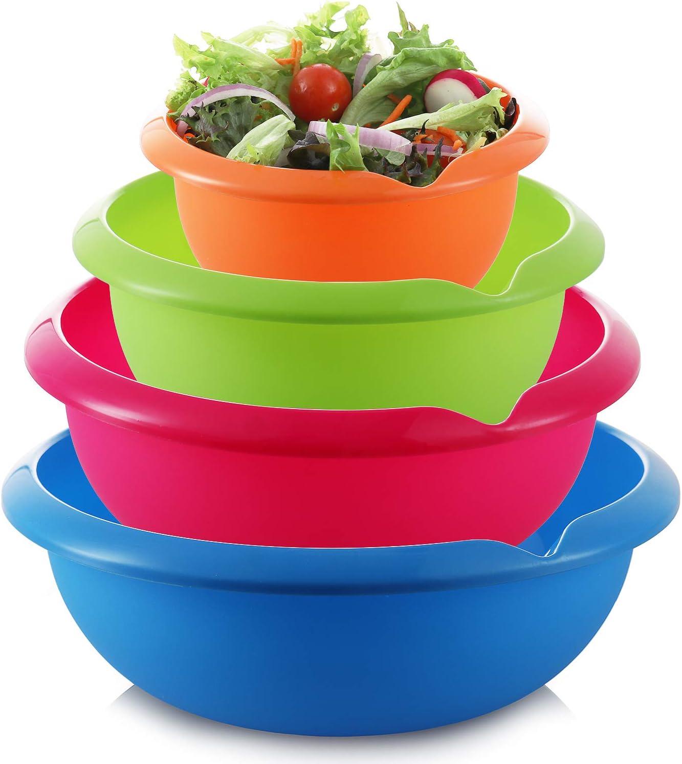 Set of 4 - Colorful Mixing Bowls - Plastic Mixing Bowl Set for Prep – Stackable Mixing Bowls for Kitchen – Microwave & Dishwasher Safe – BPA Free – for Cooking Serving Salads, Snack,