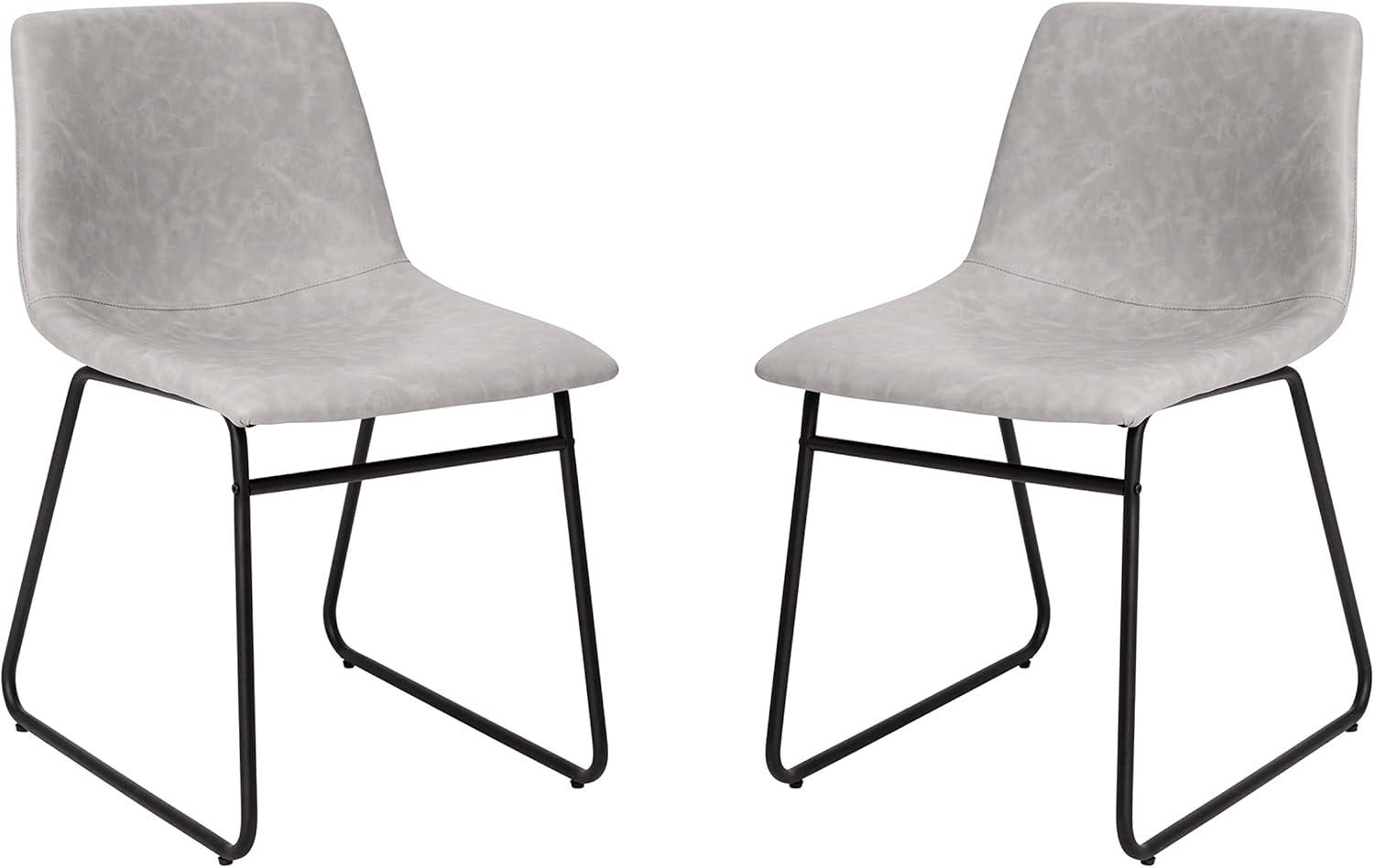 Flash Furniture Butler Faux Leather Dining Chair, Set of 2, Light Gray/Black