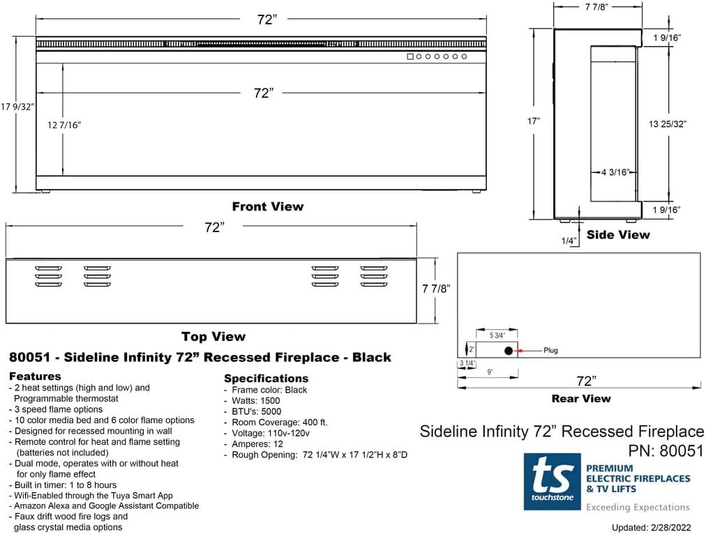 Sideline Infinity 3 Sided Smart Electric Fireplace