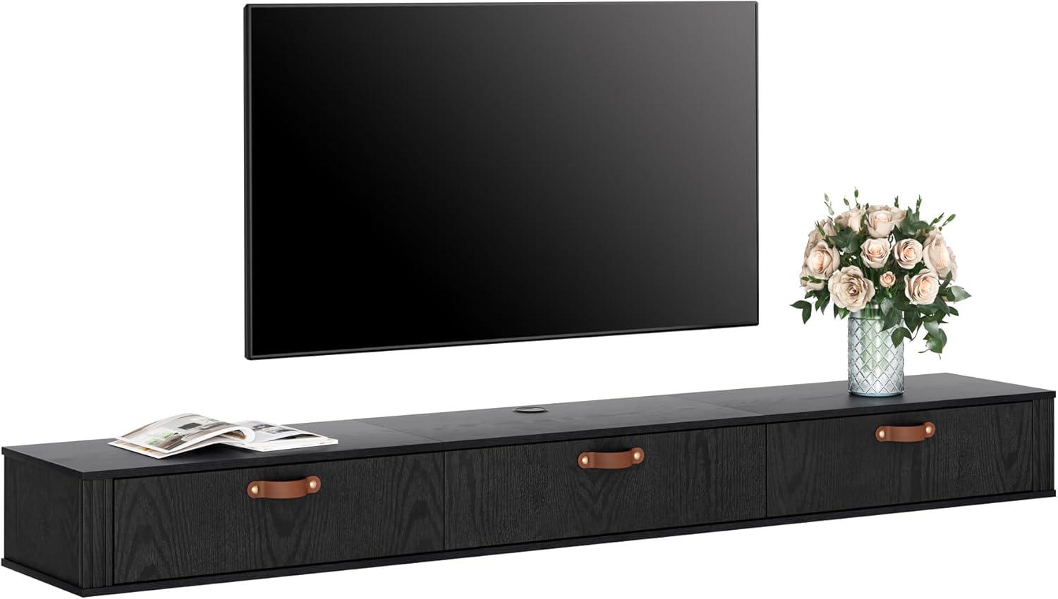 WAMPAT 70 inch Floating TV Shelf for Under TV, Floating TV Stand for 75 TVs, Wall Mount Media Console TV Stand with Storage for Living Room,Bedroom, Black
