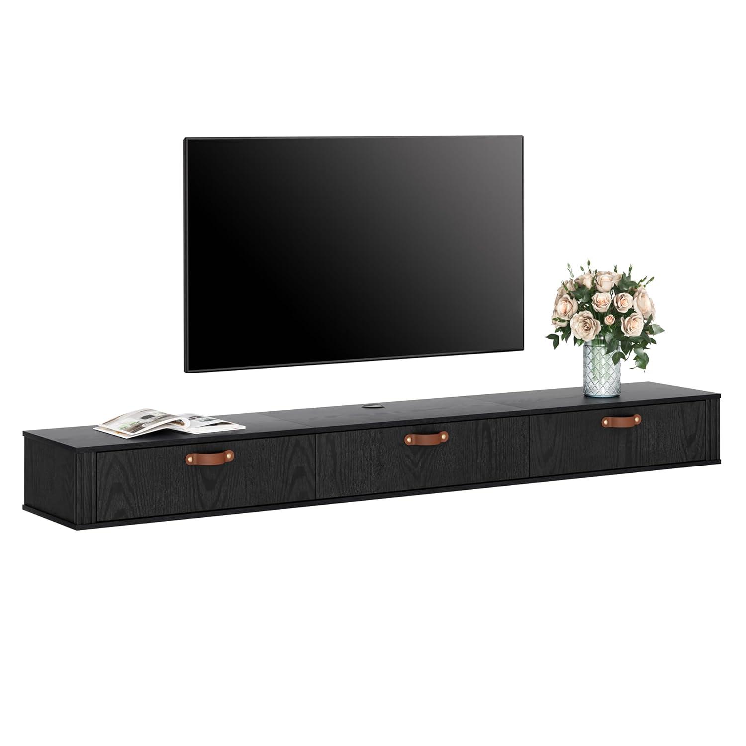 WAMPAT 70 inch Floating TV Shelf for Under TV, Floating TV Stand for 75 TVs, Wall Mount Media Console TV Stand with Storage for Living Room,Bedroom, Black