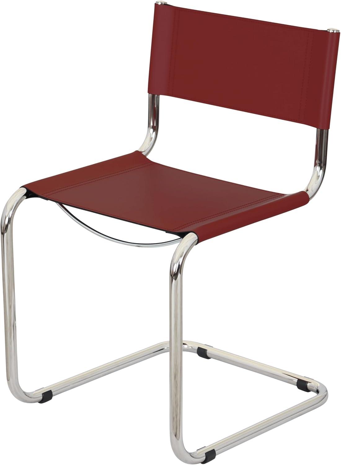 Breuer Chair Company Mart Stam Cantilever Side Chair w/ Chrome Steel Frame & Dark Red Bonded Leather by Furnish Theory