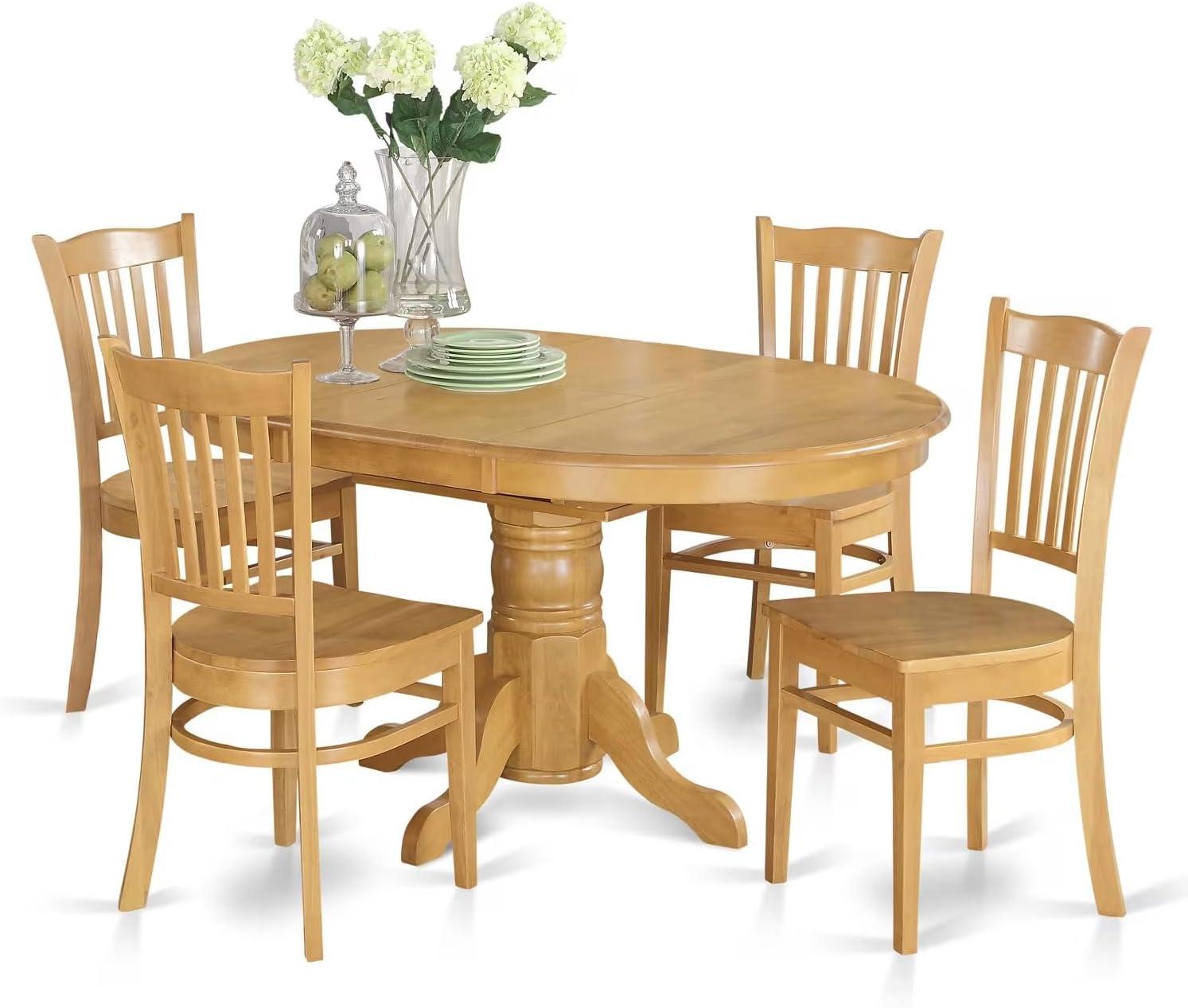 East West Furniture  5 Piece Dining Room Table Set- an Oval Kitchen Table and 4 Dining Chairs, 42x60 Inch, Oak