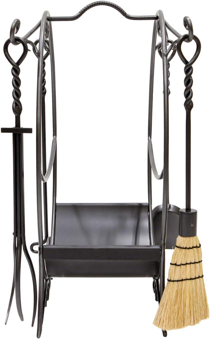 Graphite Wrought Iron Fireplace Tool Set with Wood Holder