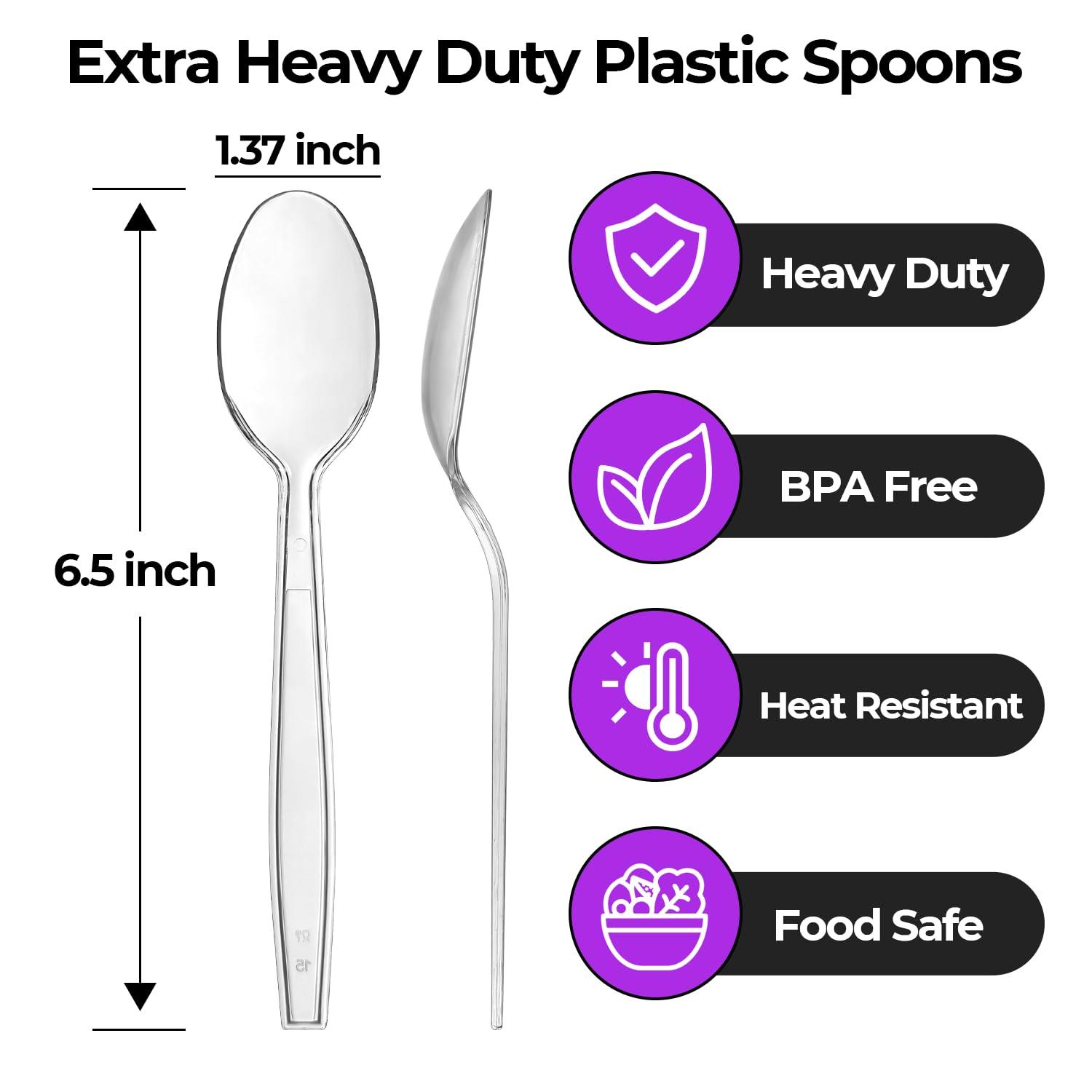 Comfy Package [100 Pack] Heavy Duty Disposable Clear Plastic Spoons - Plastic Silverware, Basic Cutlery for Parties, Events, and Everyday Use
