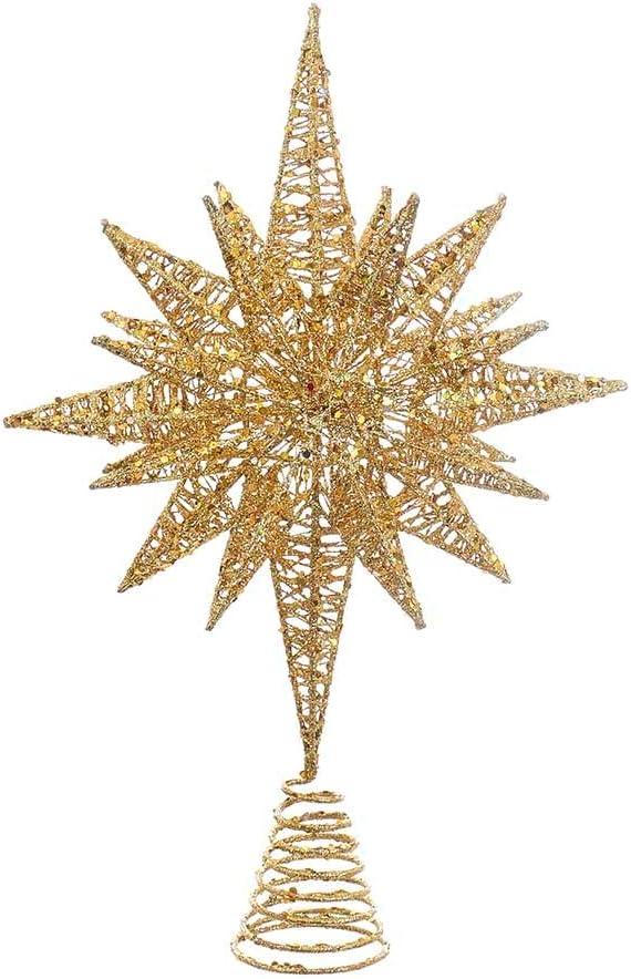 Gold Glitter Wire 3D Star Christmas Tree Topper, 16.5-inch