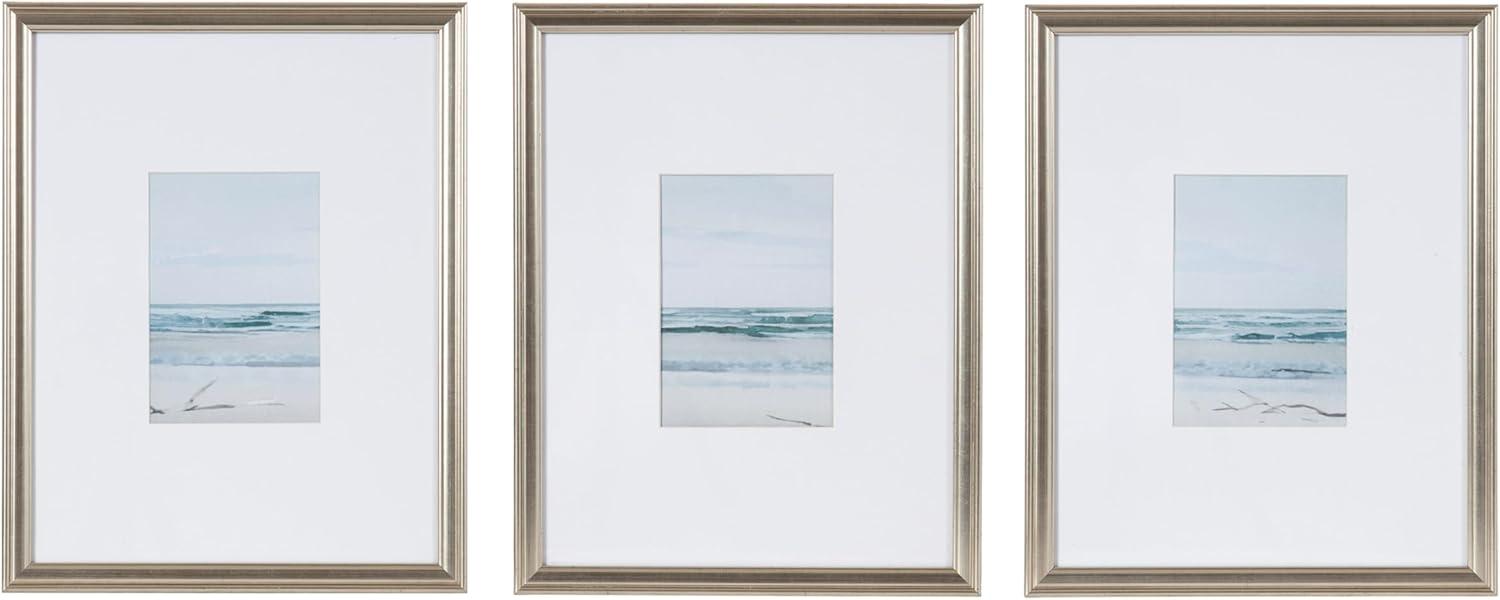 Kate and Laurel Adlynn Decorative Rectangle Watercolor Framed Art Set of 3, 11 x 14 matted to 5 x 7, Silver, Coastal Three-Piece Framed Wall Art for Gallery Wall Frame Set in Living Room Wall Decor