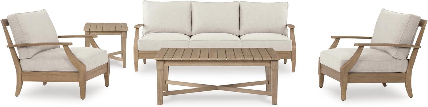 Signature Design by Ashley Carter Hall Outdoor End Table, Weather-Resistant Eucalyptus Wood, Square, Beige