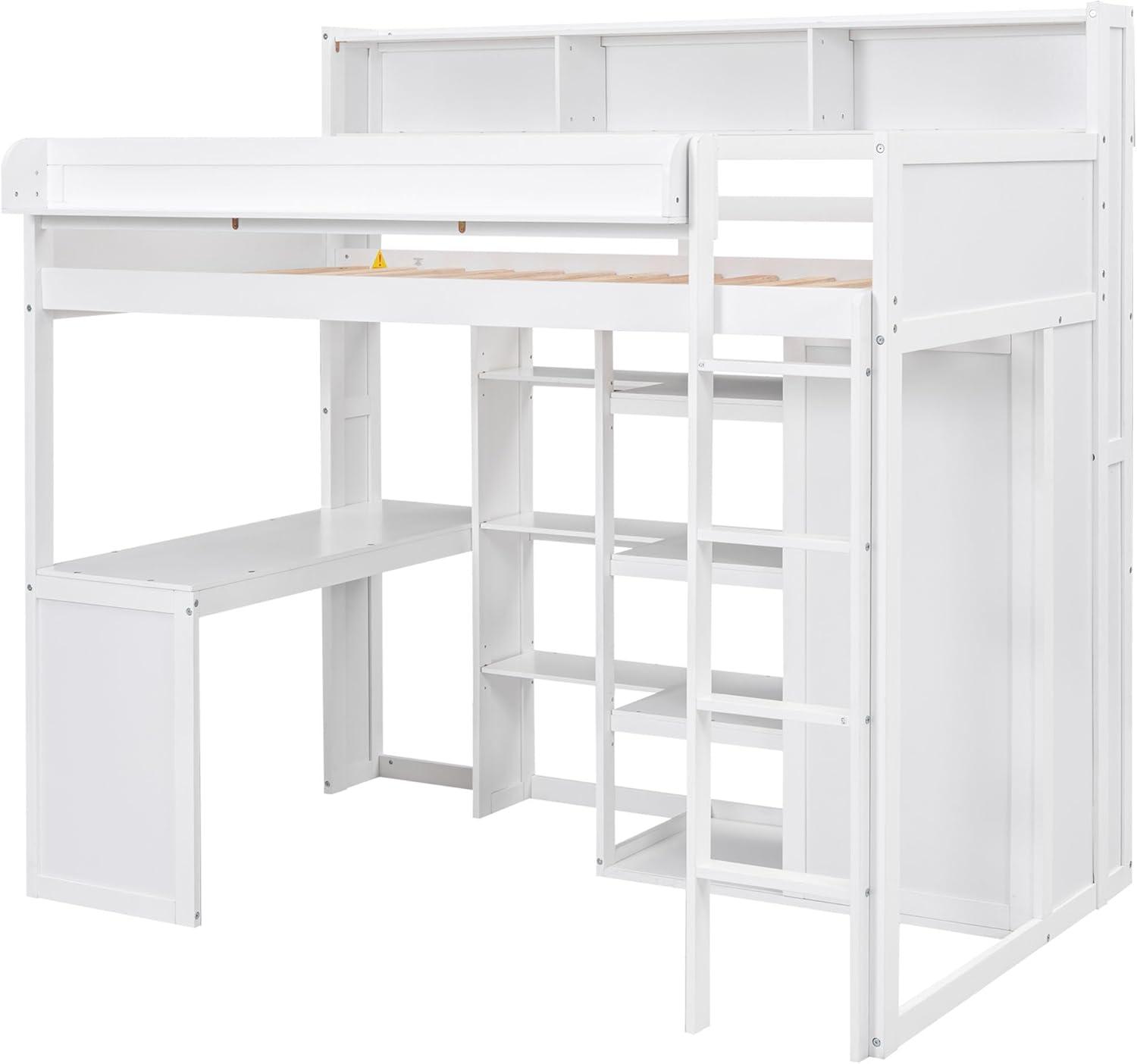 Harper & Bright Designs Twin Size Loft Bed with Storage Shelves and Wardrobe, Wood Loft Bed with Built-in Desk and Staircase for Adults Boys Girls, Space Saving
