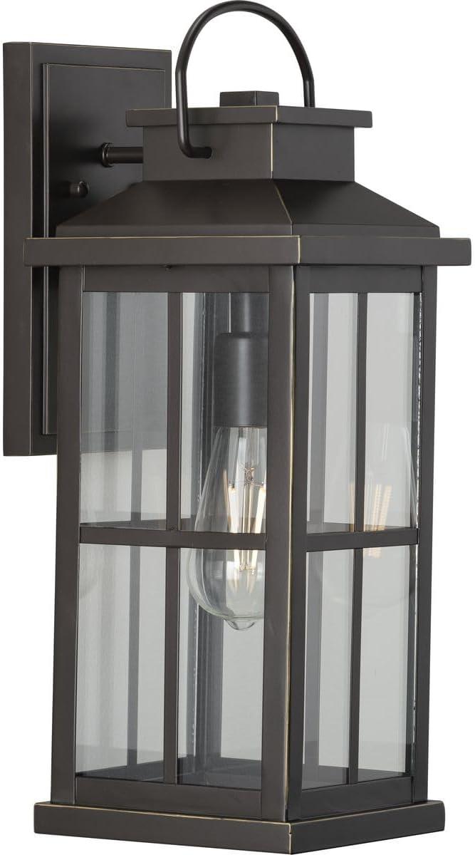 Williamston Collection One-Light Antique Bronze and Clear Glass Transitional Style Large Outdoor Wall Lantern