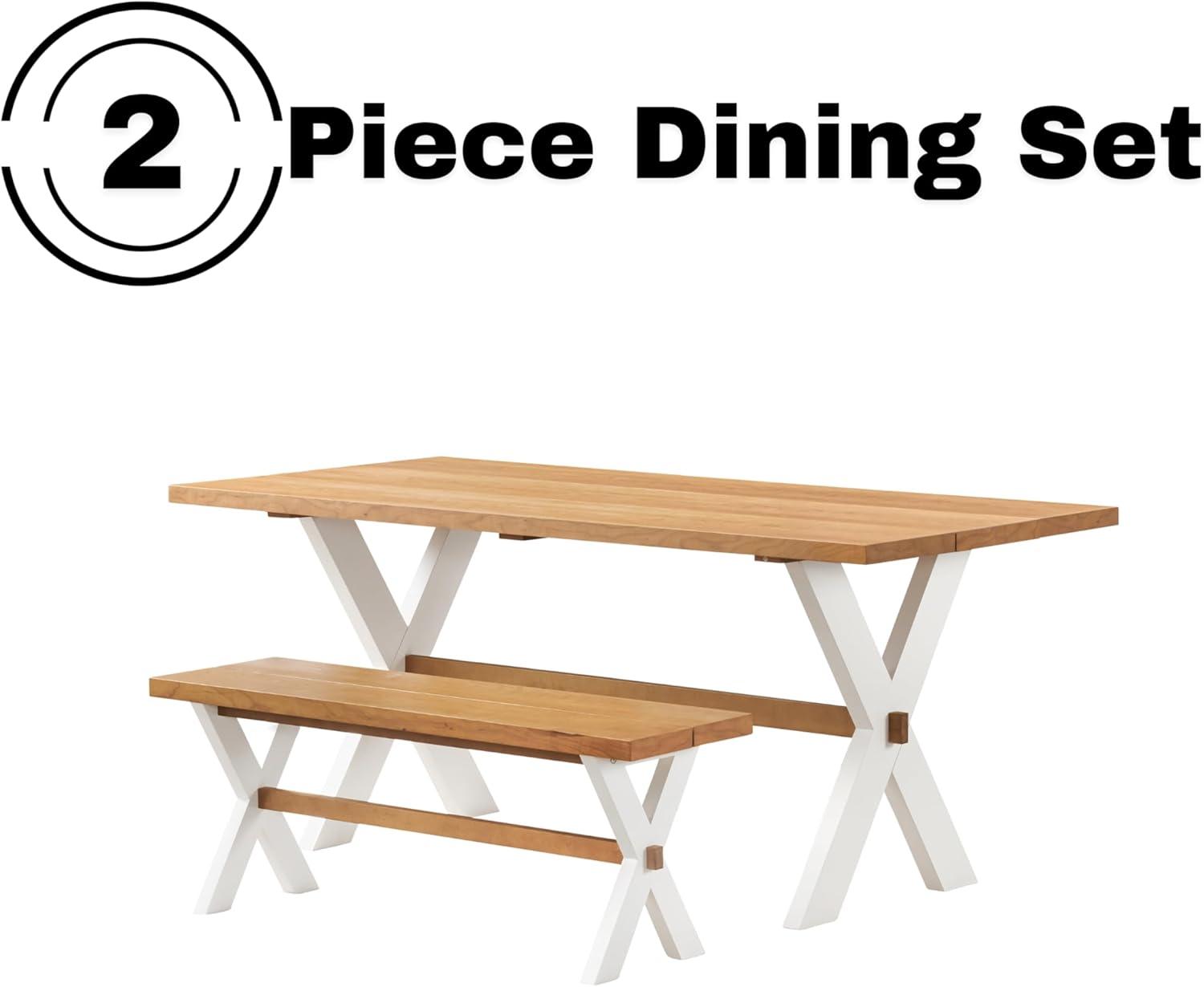 Chelsea 72" Wide Farmhouse Style Table With Crossed Legs Rectangular Dining Table with Bench