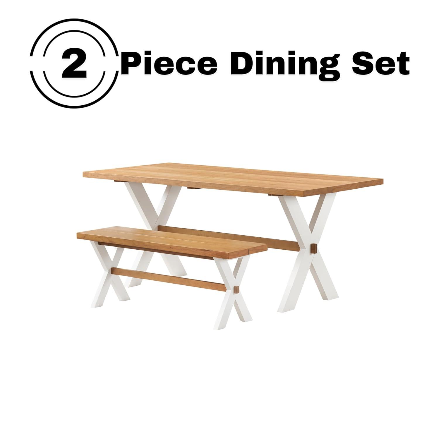 Chelsea 72" Wide Farmhouse Style Table With Crossed Legs Rectangular Dining Table with Bench