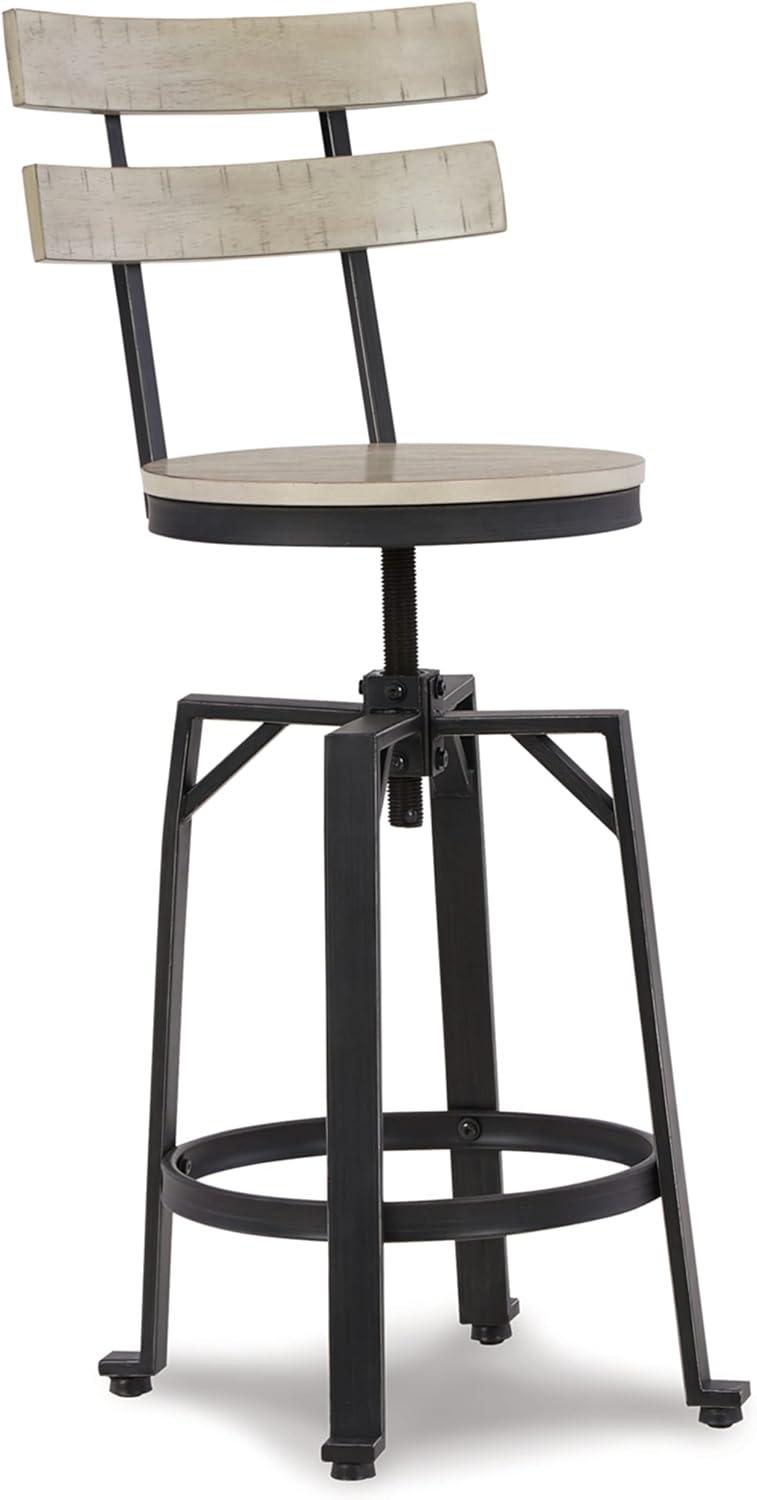 Adjustable Black Metal and Wood Swivel Bar Stool