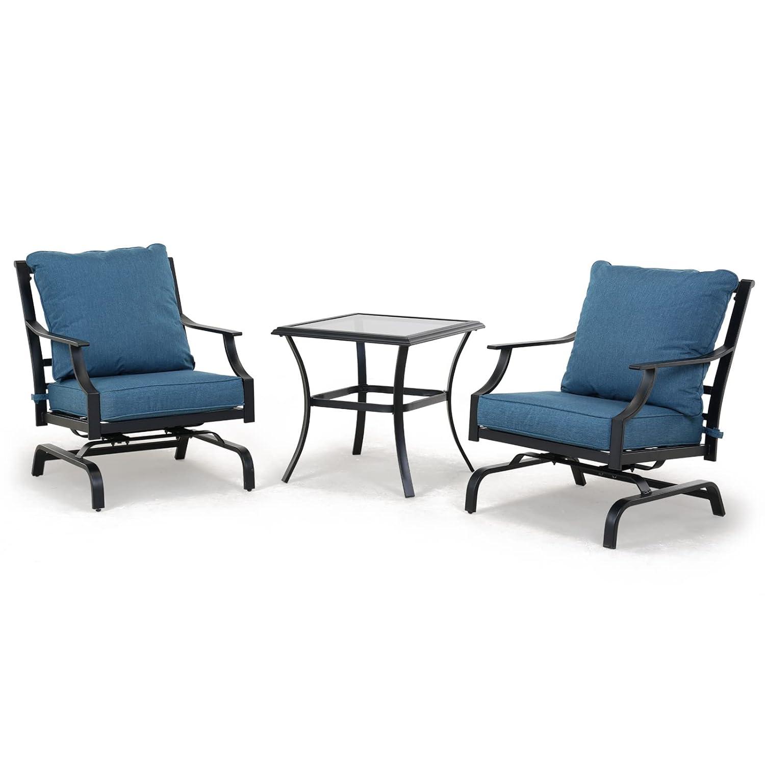Grand Patio Outdoor 3 Piece Patio Set, 2 Single Steel Chairs with a Side Table, Peacock Blue