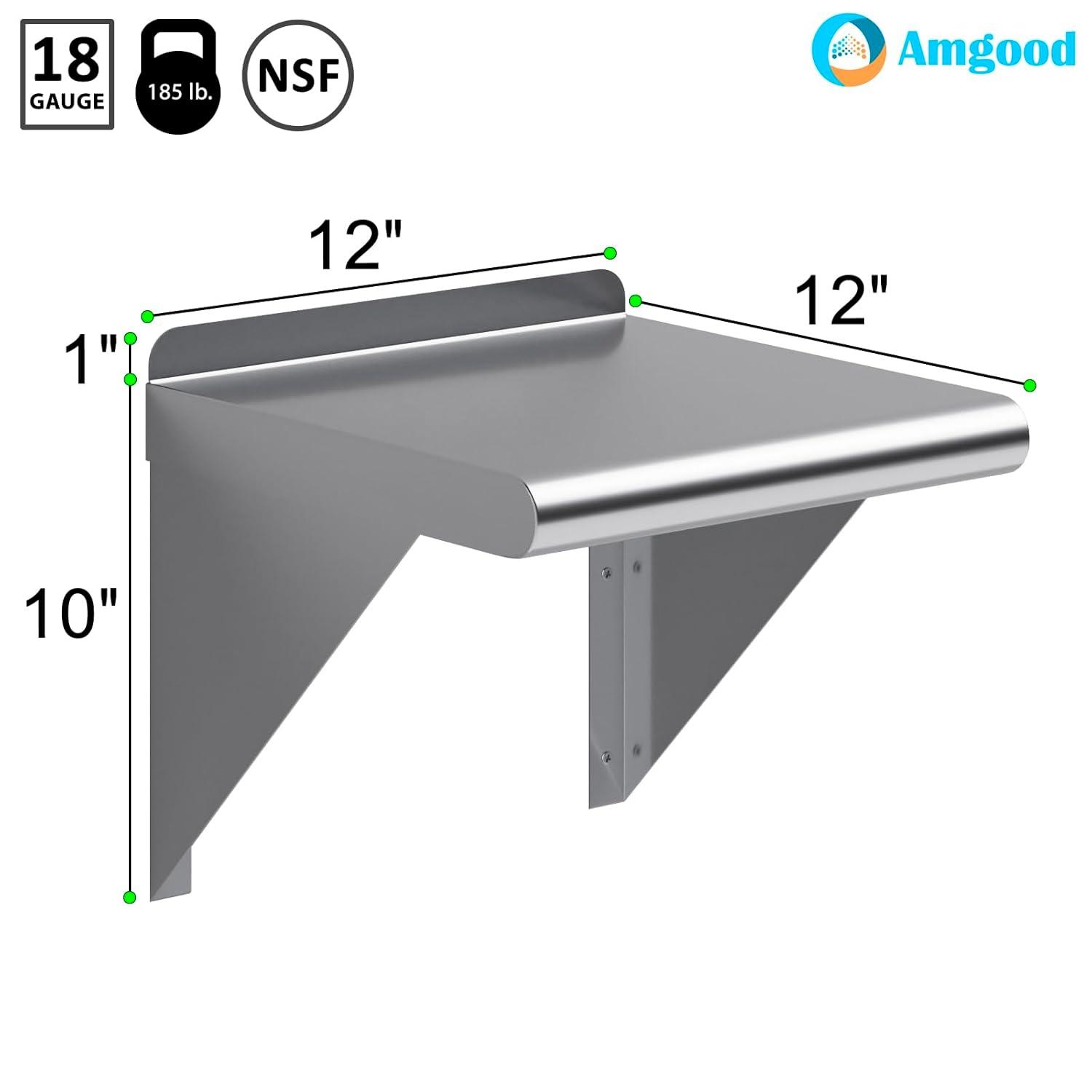 16" Stainless Steel Wall Shelf with Rounded Edge
