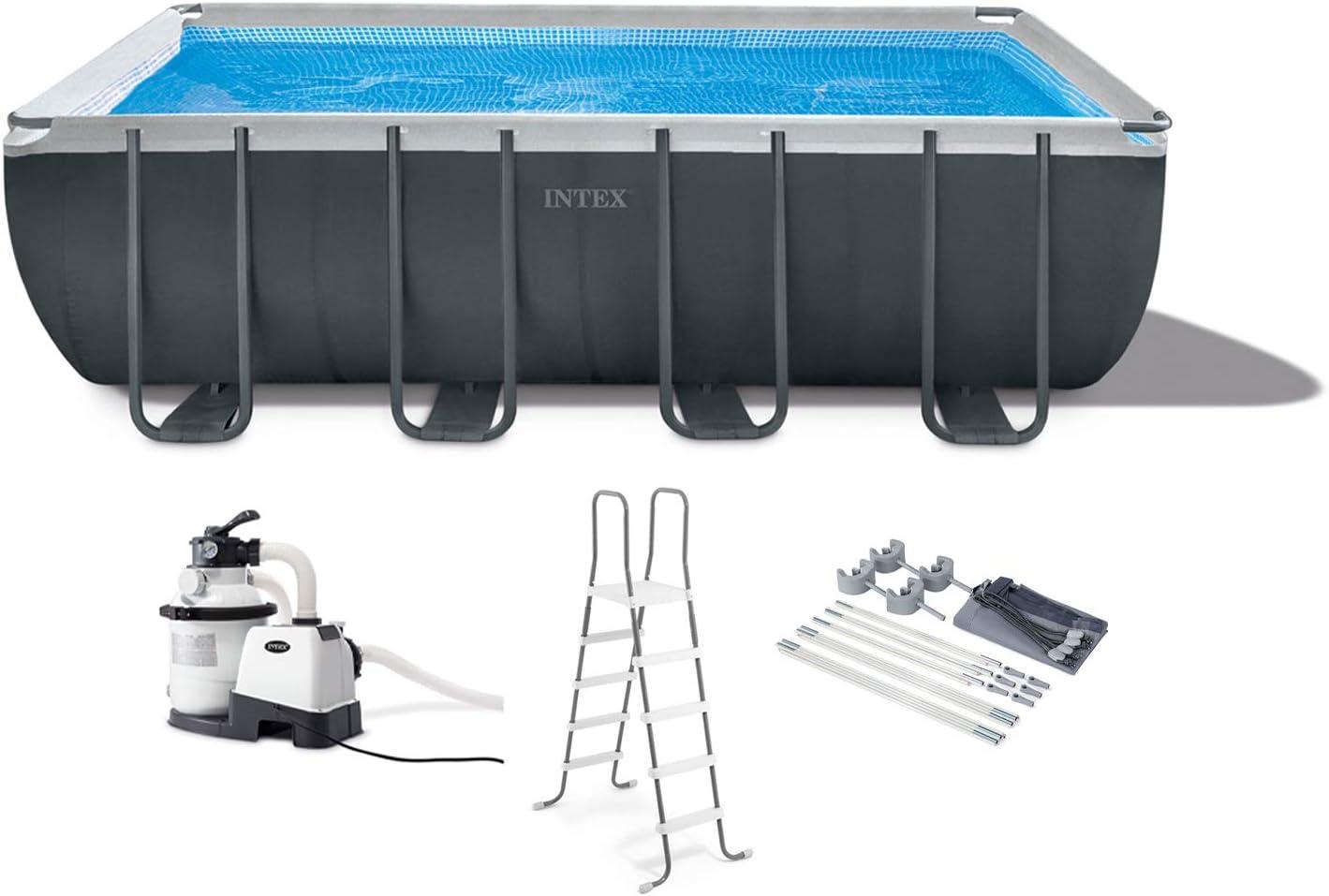 Intex 18ft Gray Rectangular Frame Pool Set with Filter and Pump