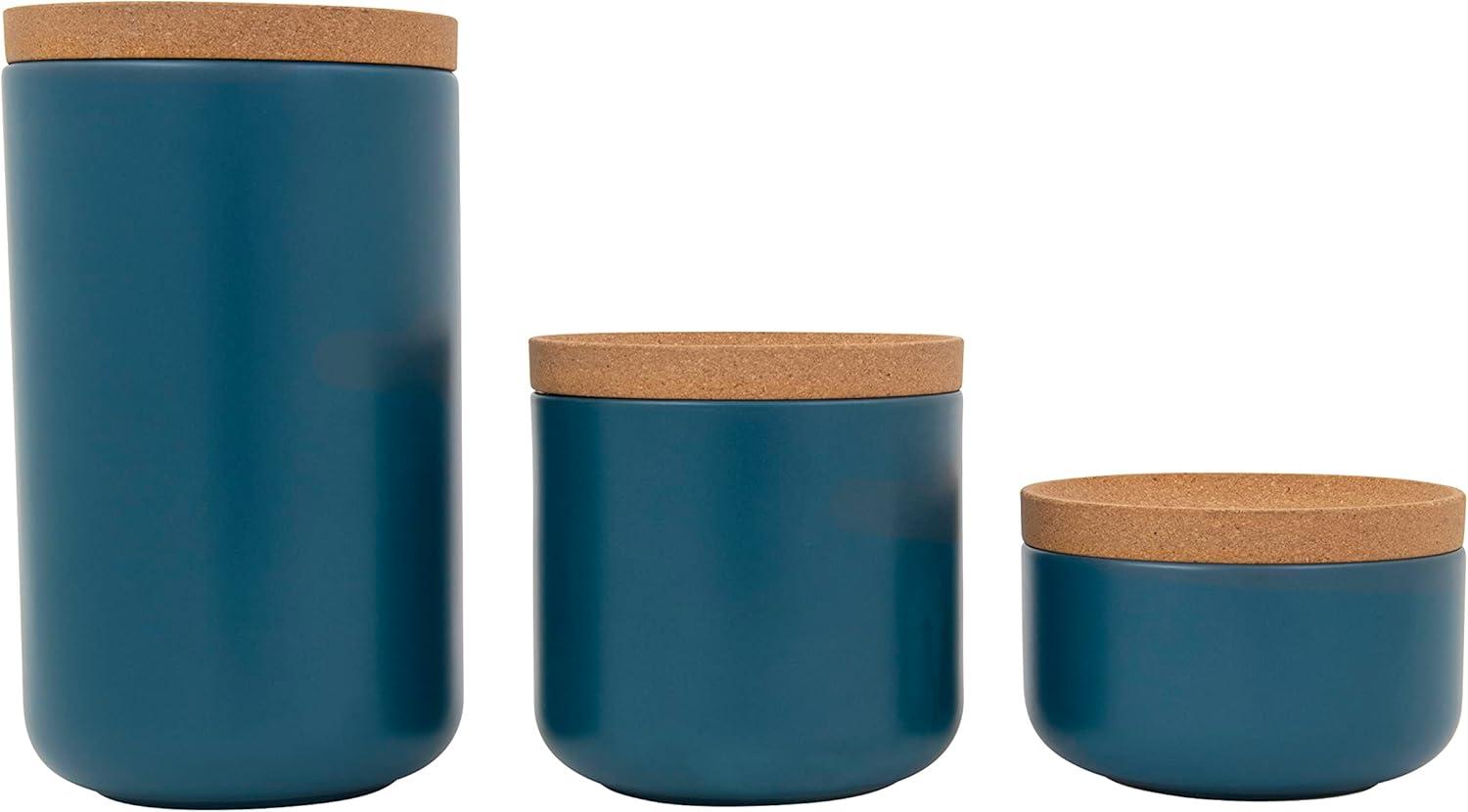 Teal Ceramic and Cork 3-Piece Stackable Canister Set