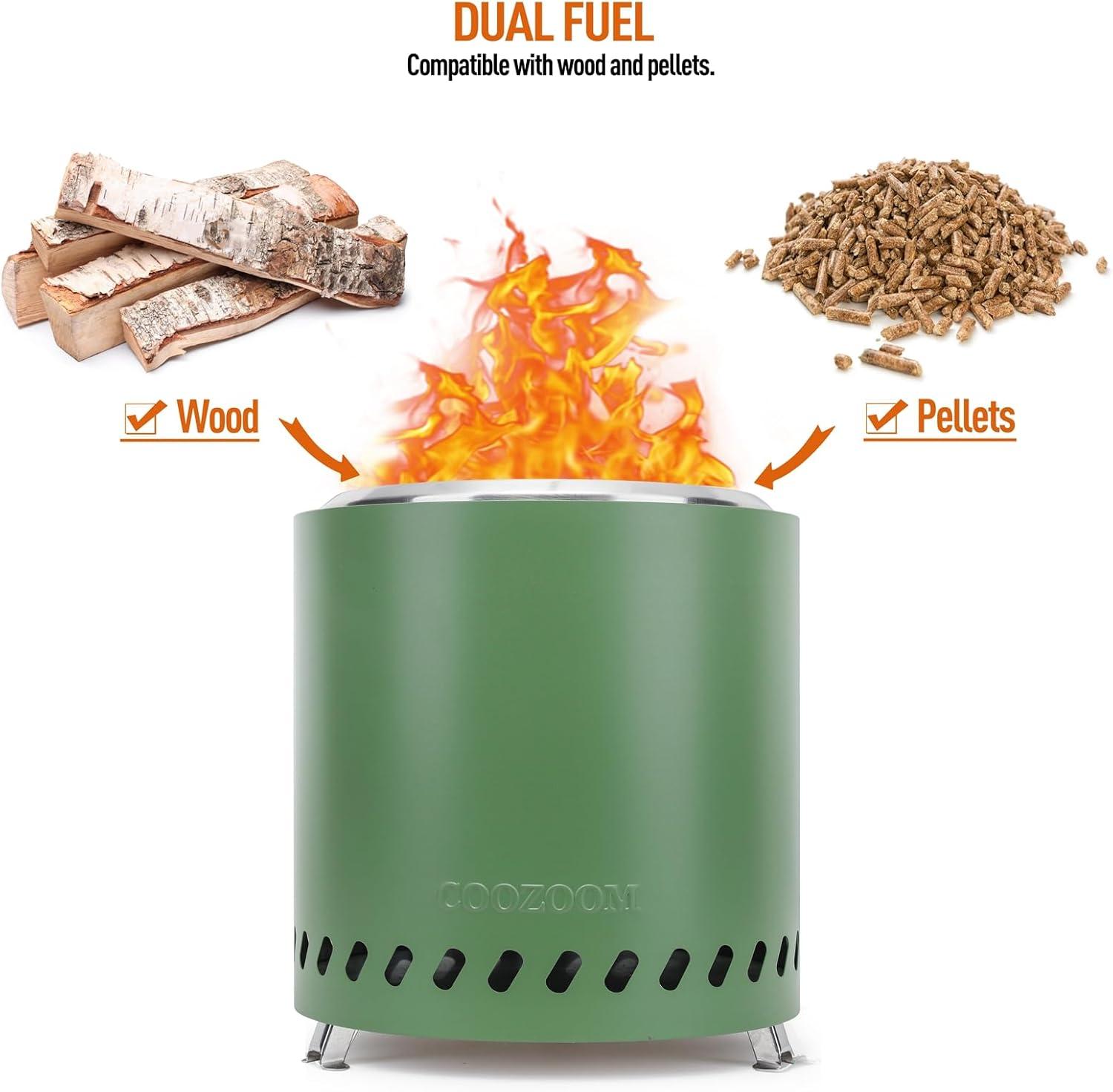 Smokeless Fire Pit 9.6 in. H Outdoor Portable Stainless Steel Tabletop Wood Burning Fire Pit with Storage Bag, Green