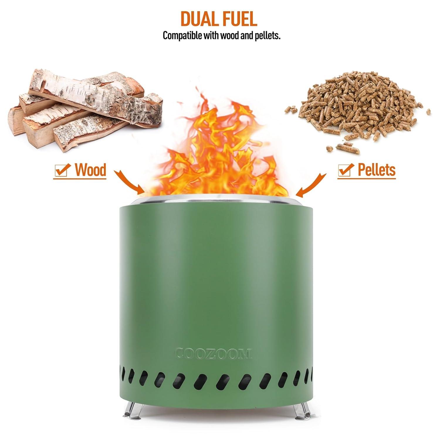 Smokeless Fire Pit 9.6 in. H Outdoor Portable Stainless Steel Tabletop Wood Burning Fire Pit with Storage Bag, Green