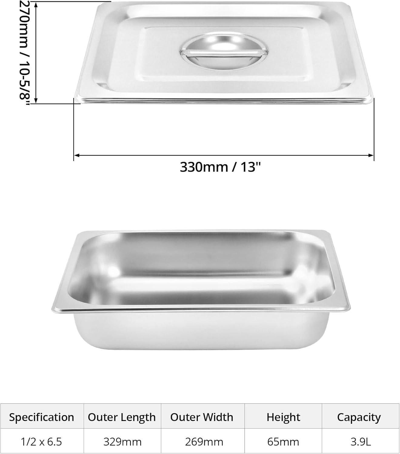 QWORK Stainless Steel Full Size 1/1 Chafing Dish Pan Set, 4 Pack 2.56" Deep 0.03" Thick 8.5L Heat-Resistant Pans with Lids, Steam Table Pans for Catering & Food Service