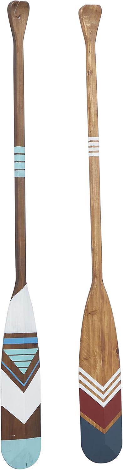 DecMode Multi Colored Wood Novelty Canoe Oar Paddle Wall Decor with Arrow and Stripe Patterns (2 Count)