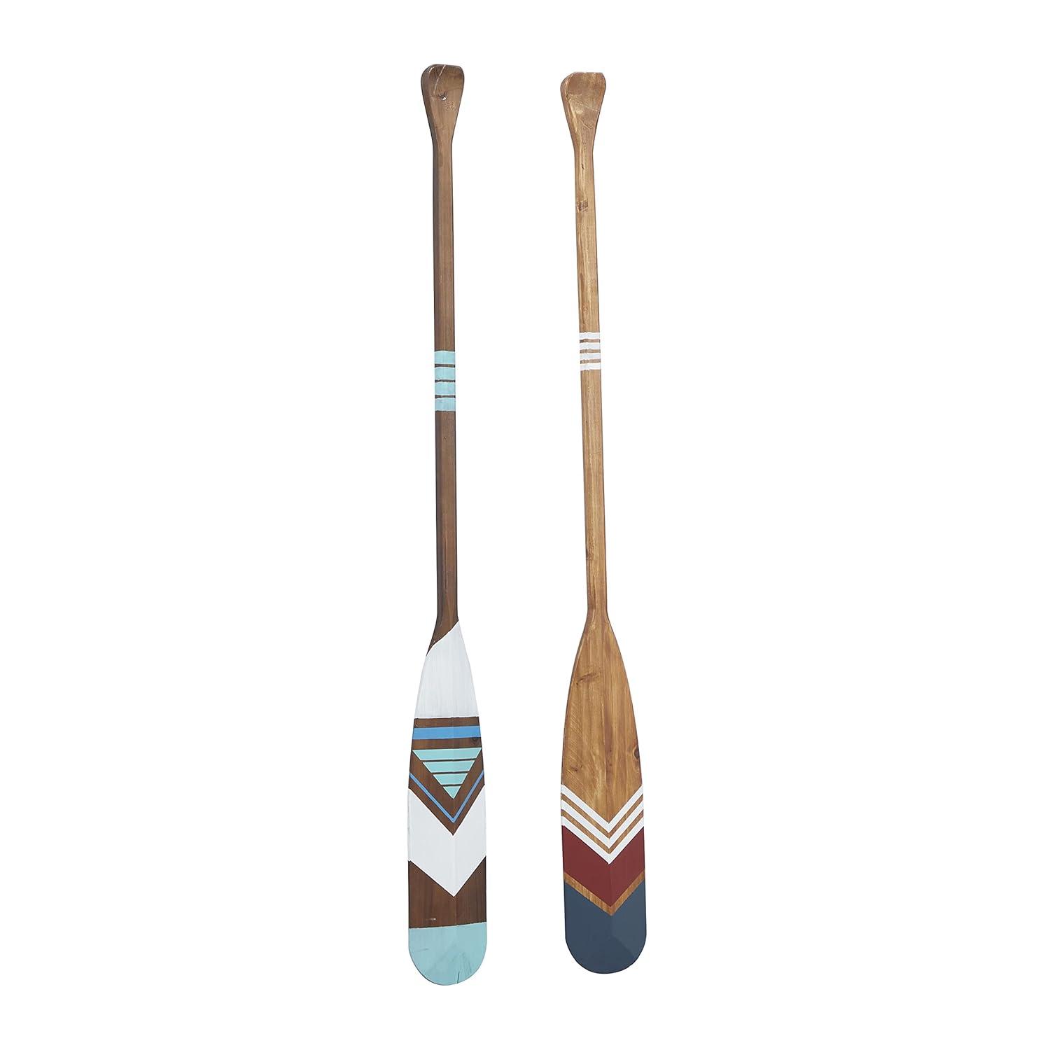 DecMode Multi Colored Wood Novelty Canoe Oar Paddle Wall Decor with Arrow and Stripe Patterns (2 Count)