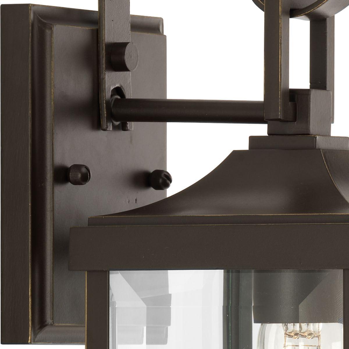 Progress Lighting, Gibbes Street, 1-Light Wall Lantern, Antique Bronze, Clear Beveled Glass.